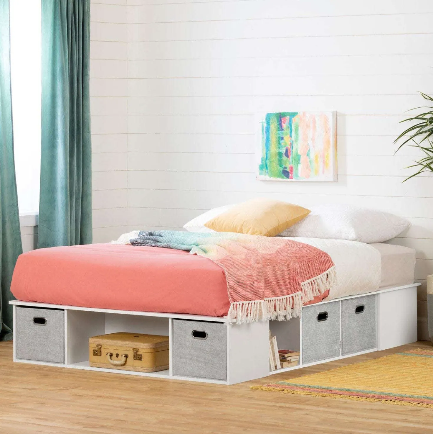 Grand lit avec paniers de rangement (60'') - South Shore