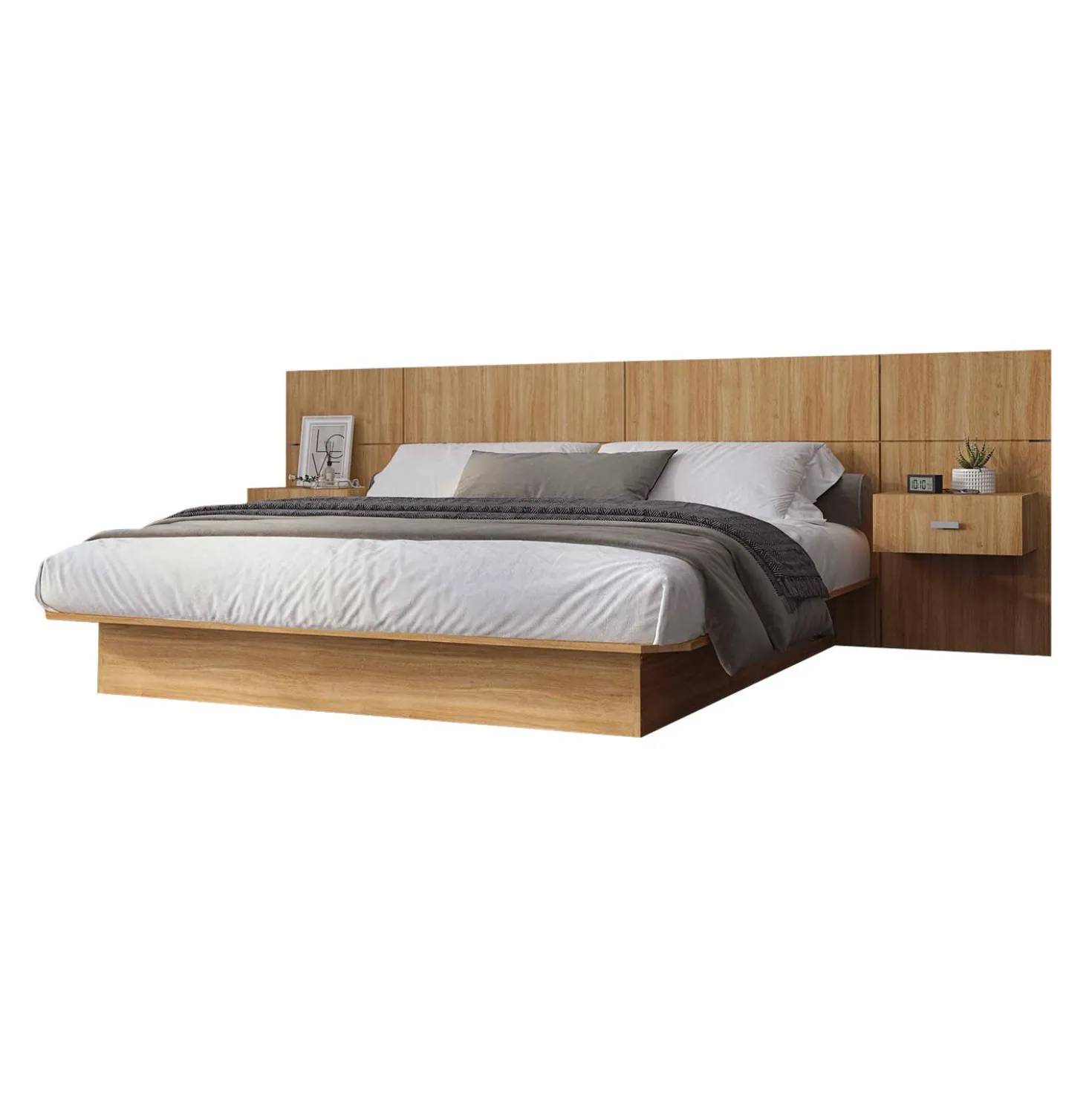 Grand lit avec panneaux et tables de chevet (60")