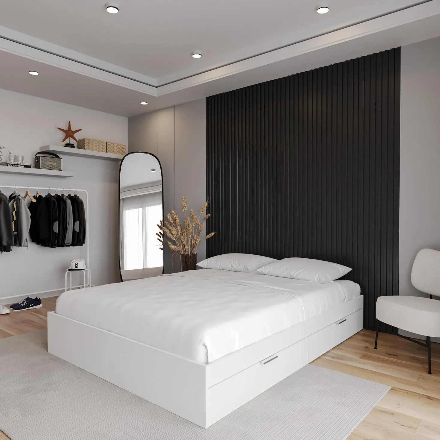 Grand lit avec rangement 2 tiroirs (60") - Nexera