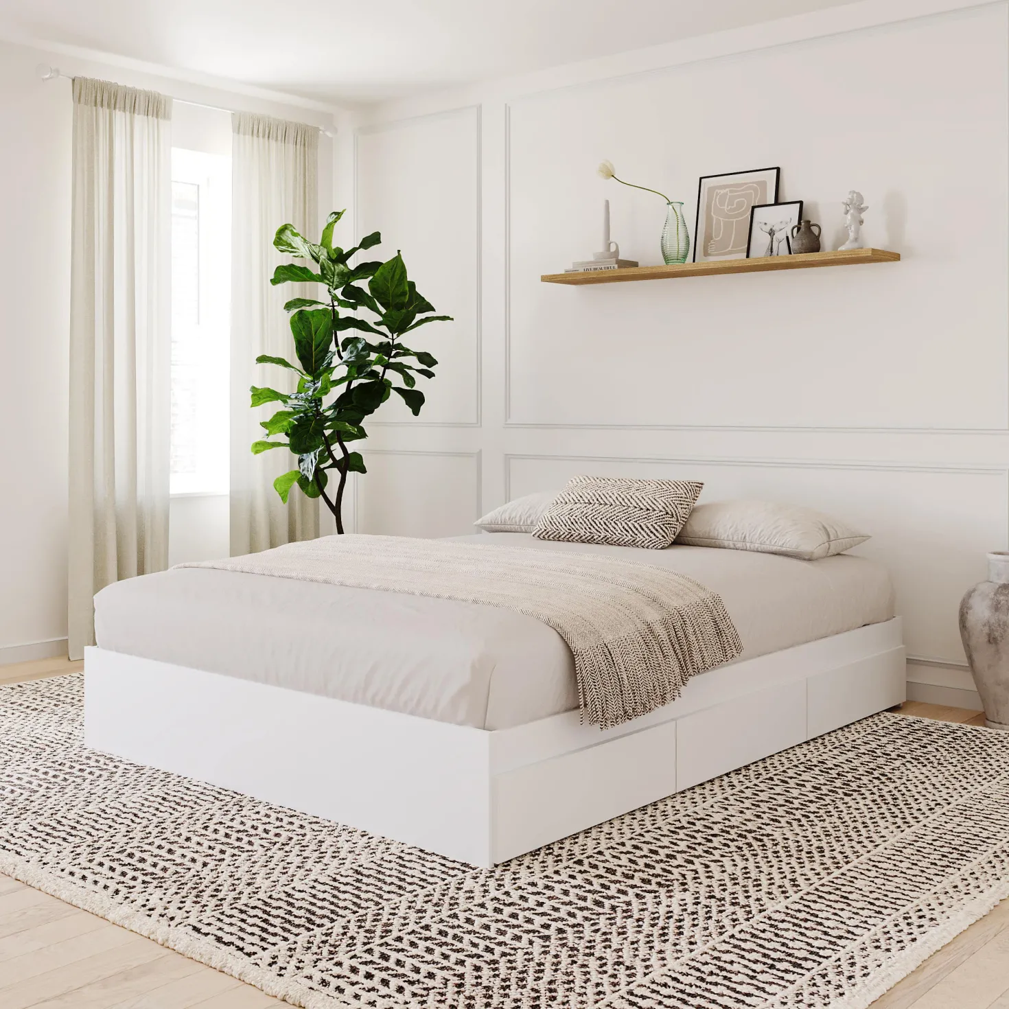 Grand lit avec rangement 3 tiroirs (60") - Nexera
