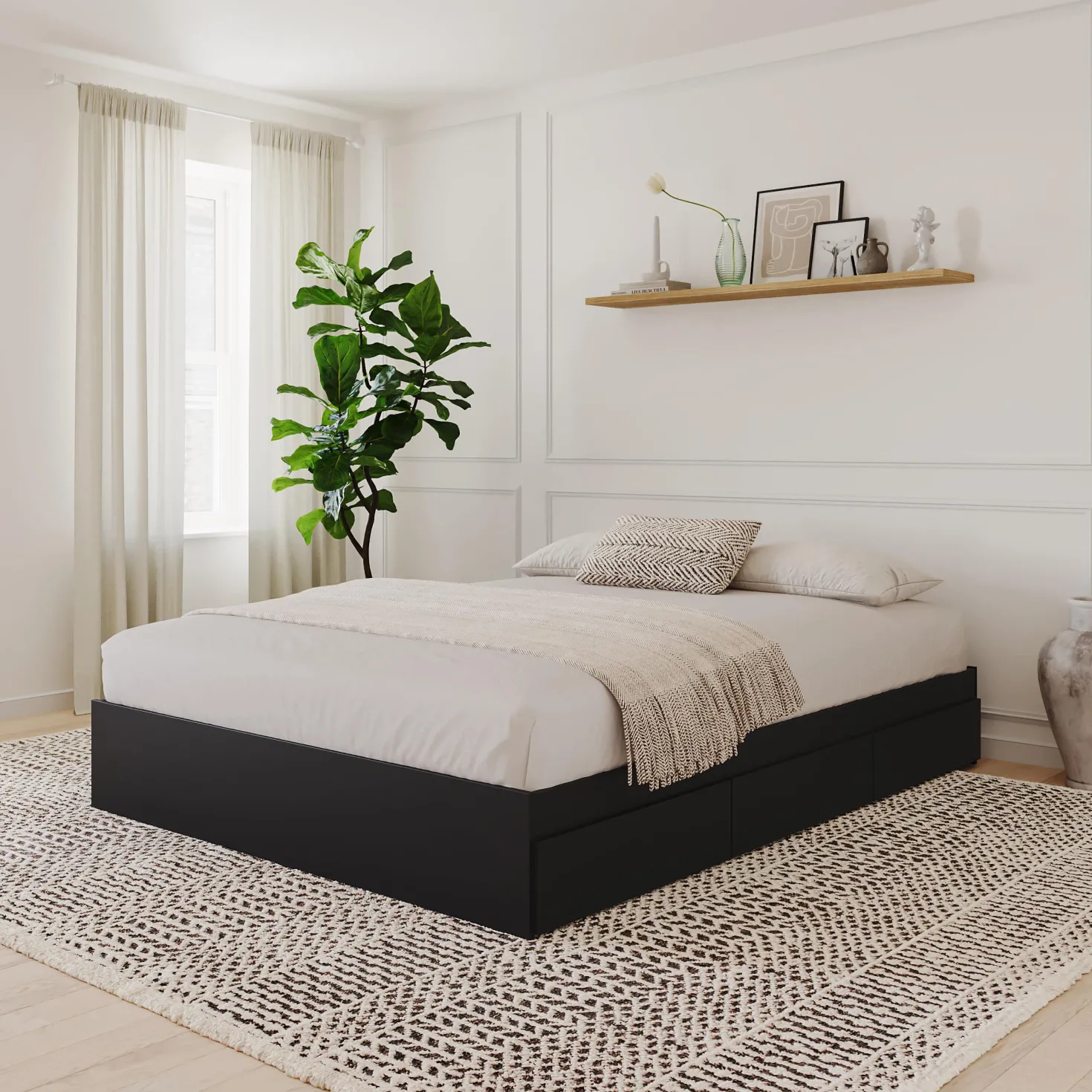 Grand lit avec rangement 3 tiroirs (60") - Nexera