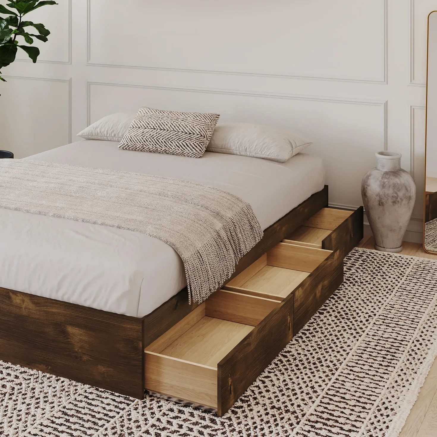 Grand lit avec rangement 3 tiroirs (60") - Nexera