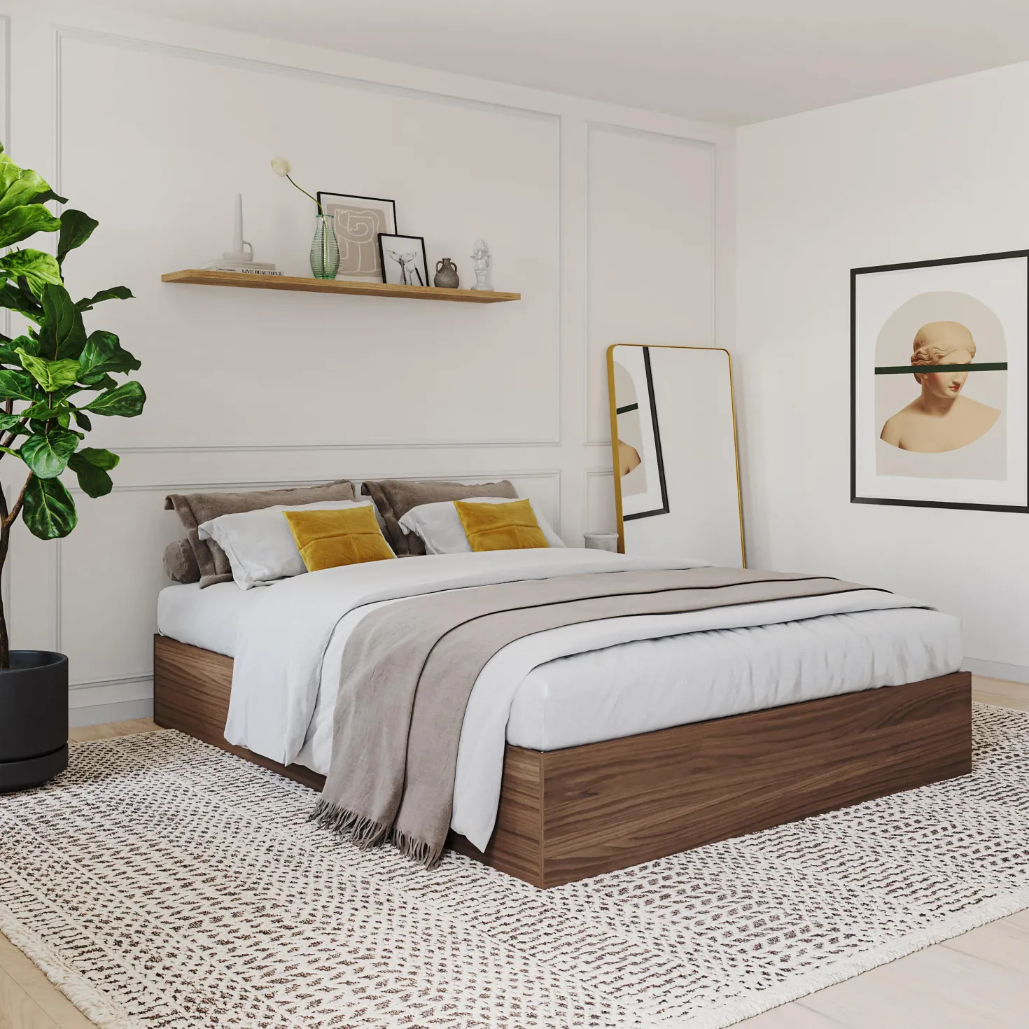 Grand lit avec rangement 3 tiroirs (60") - Nexera