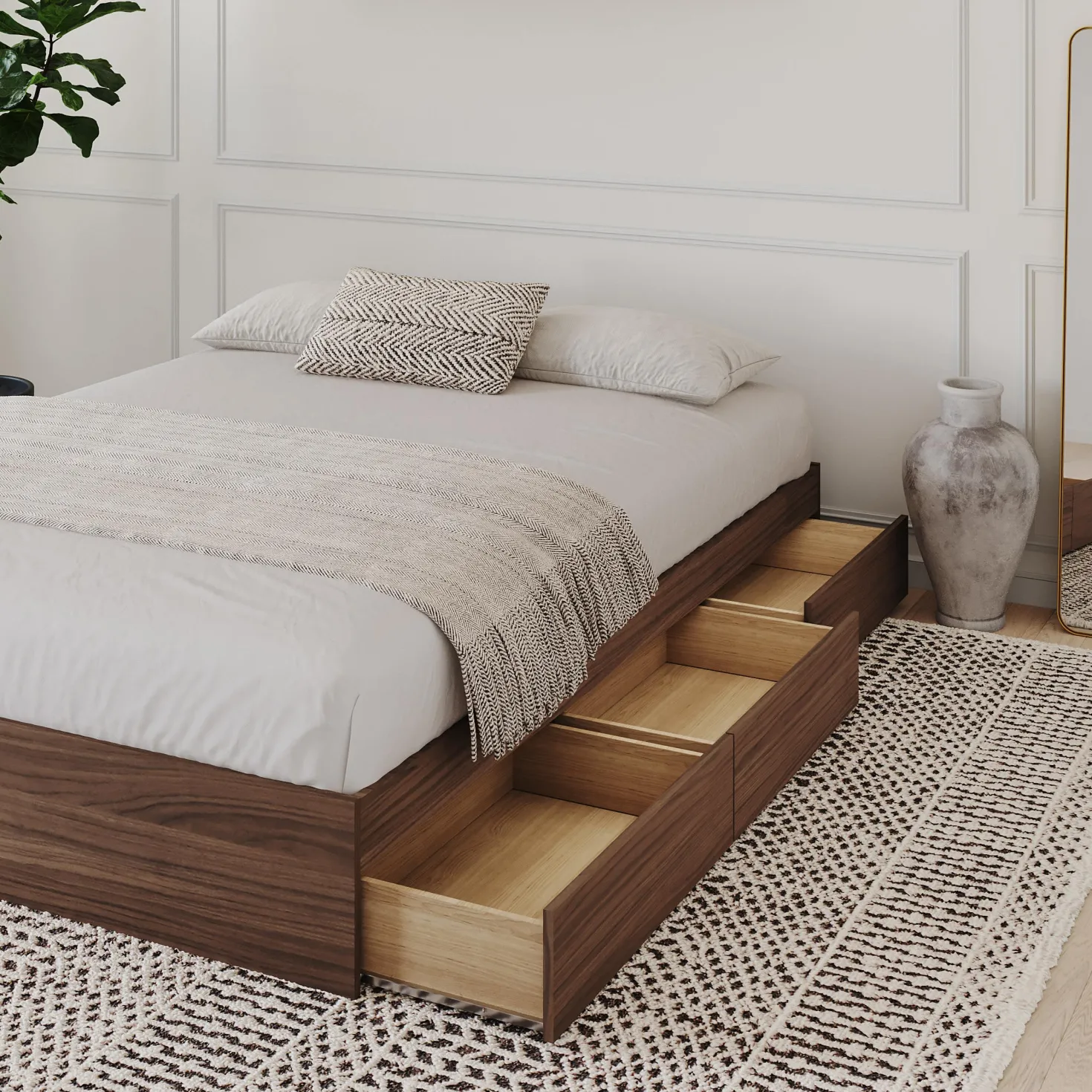 Grand lit avec rangement 3 tiroirs (60") - Nexera