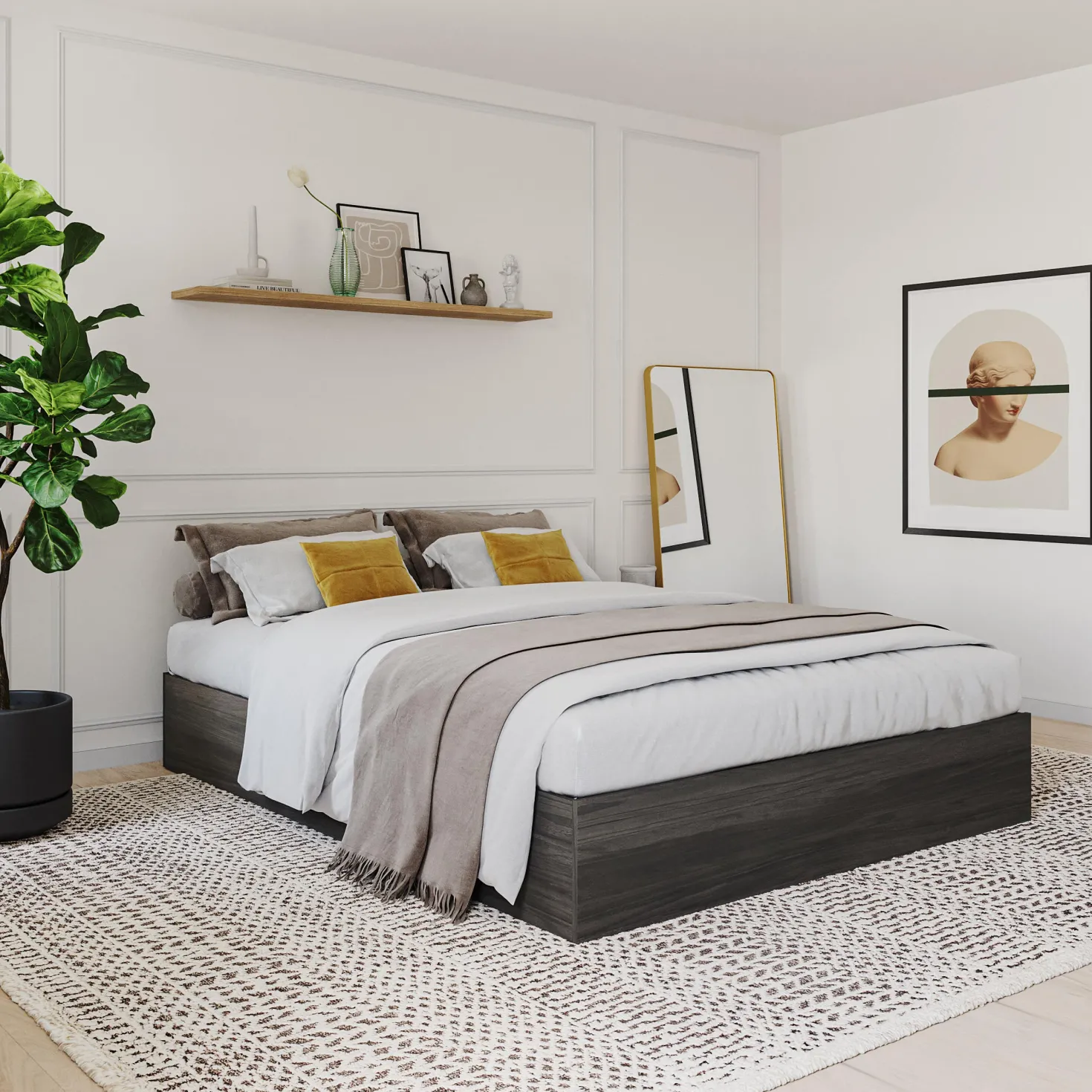 Grand lit avec rangement 3 tiroirs (60") - Nexera