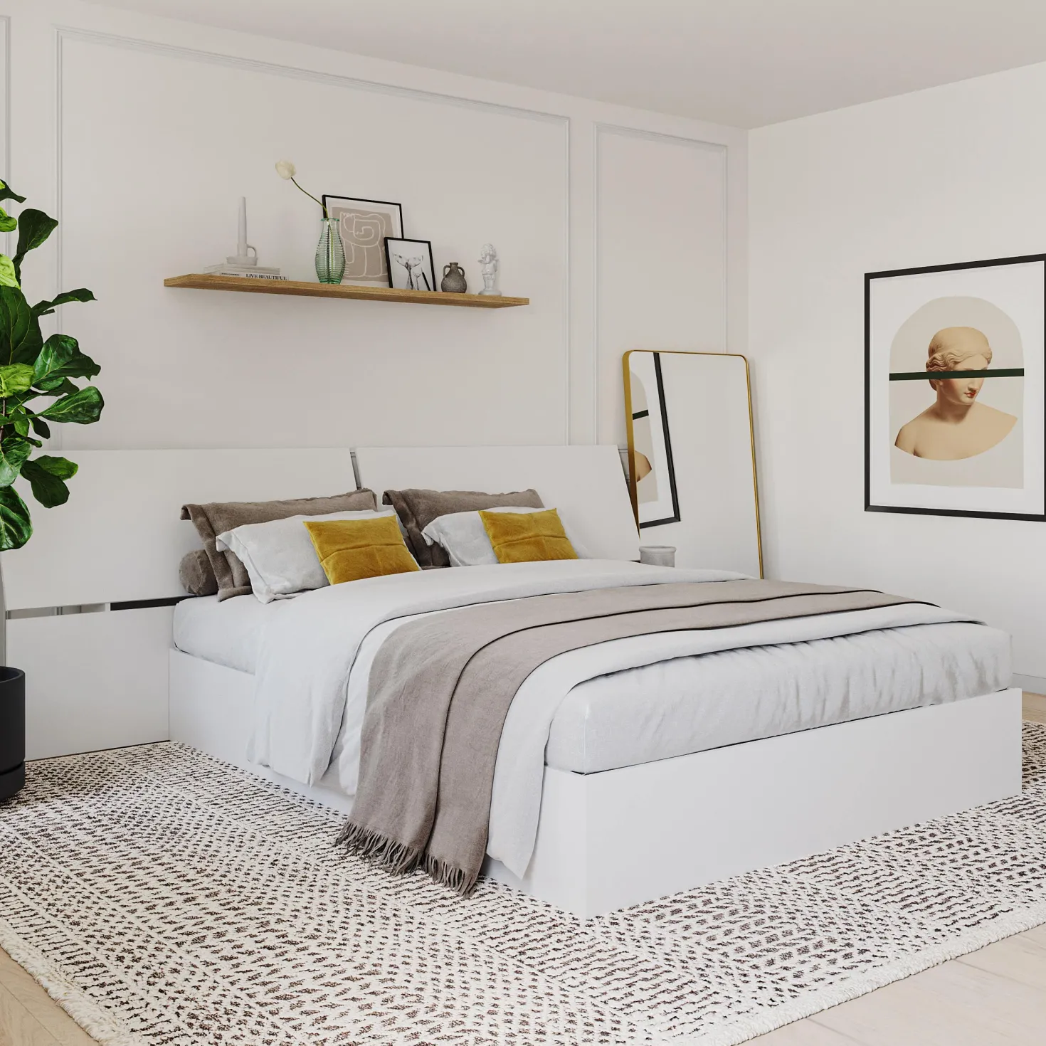 Grand lit avec rangement 3 tiroirs (60") - Nexera