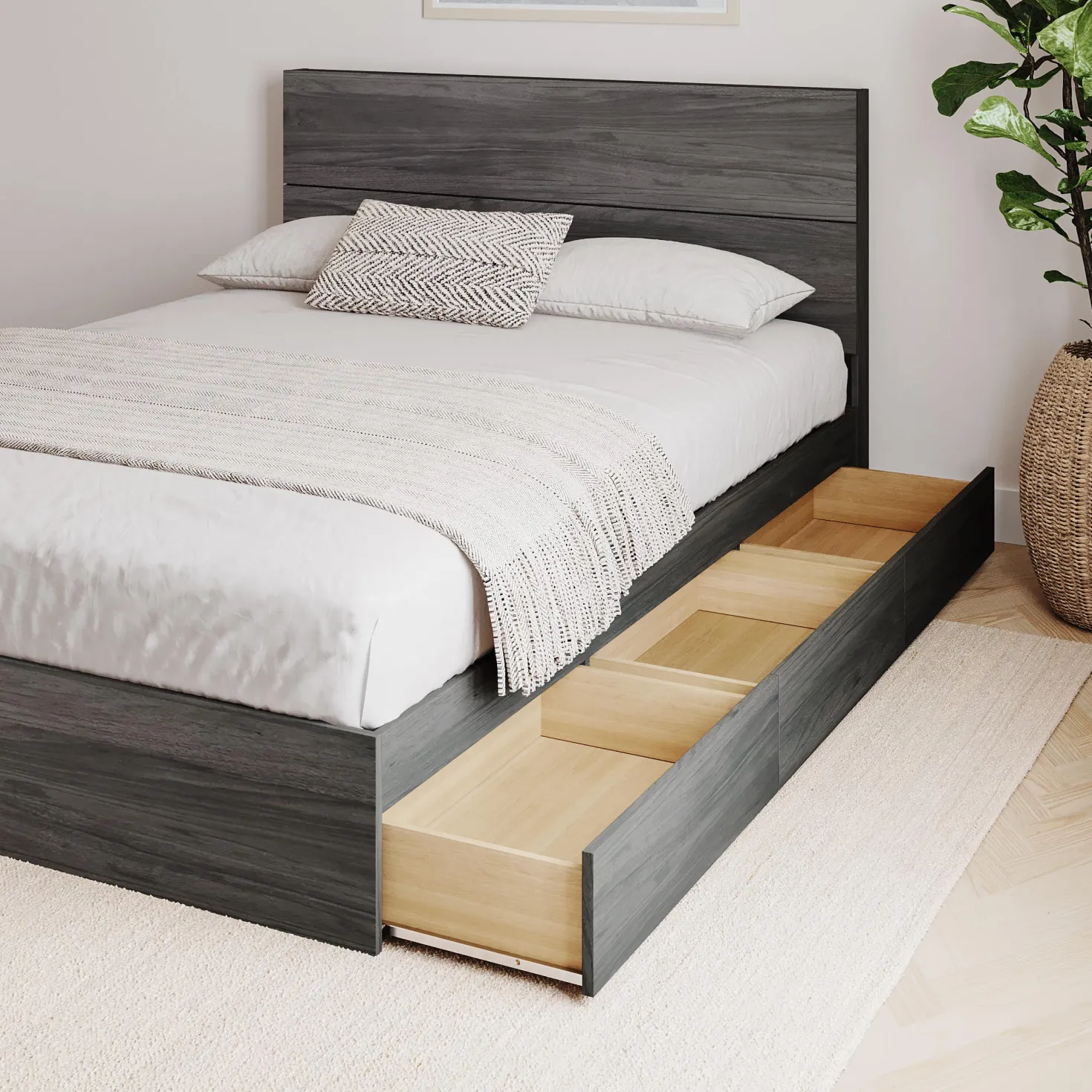 Grand lit avec rangement 3 tiroirs (60") - Nexera