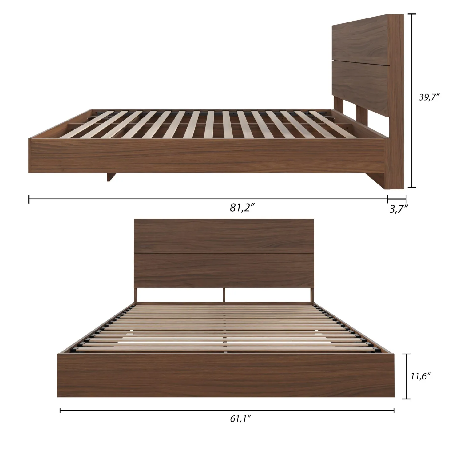 Grand lit plateforme avec tête de lit (60") - Nexera