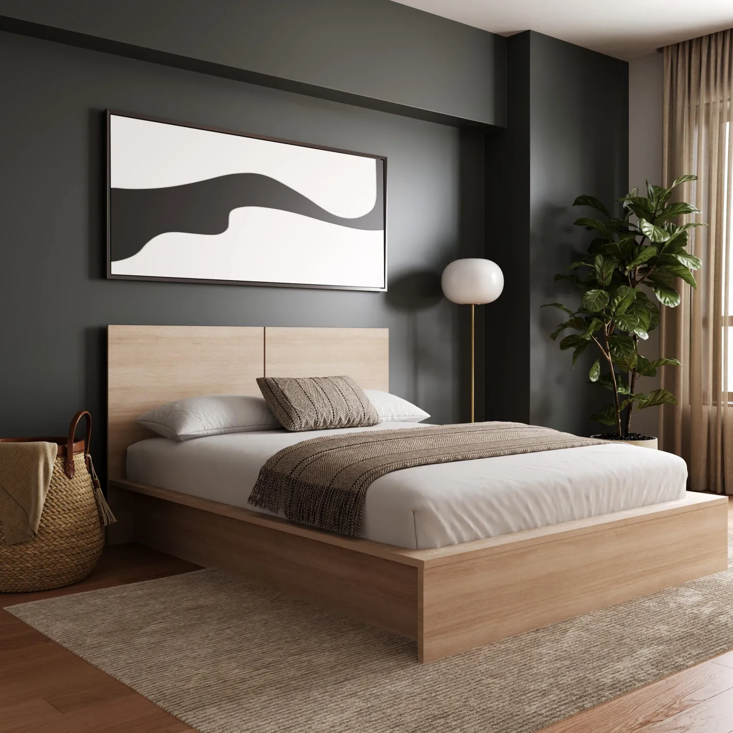 Grand lit plateforme avec tête de lit (60") - Nexera