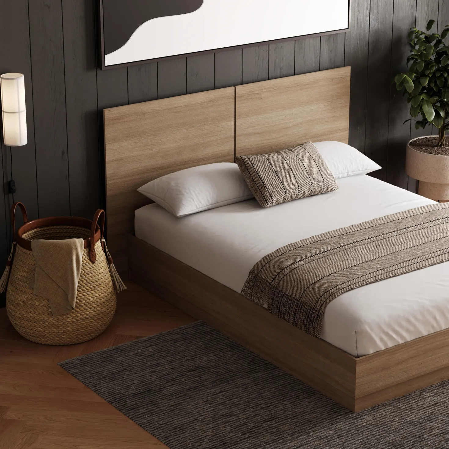 Grand lit plateforme avec tête de lit (60") - Nexera
