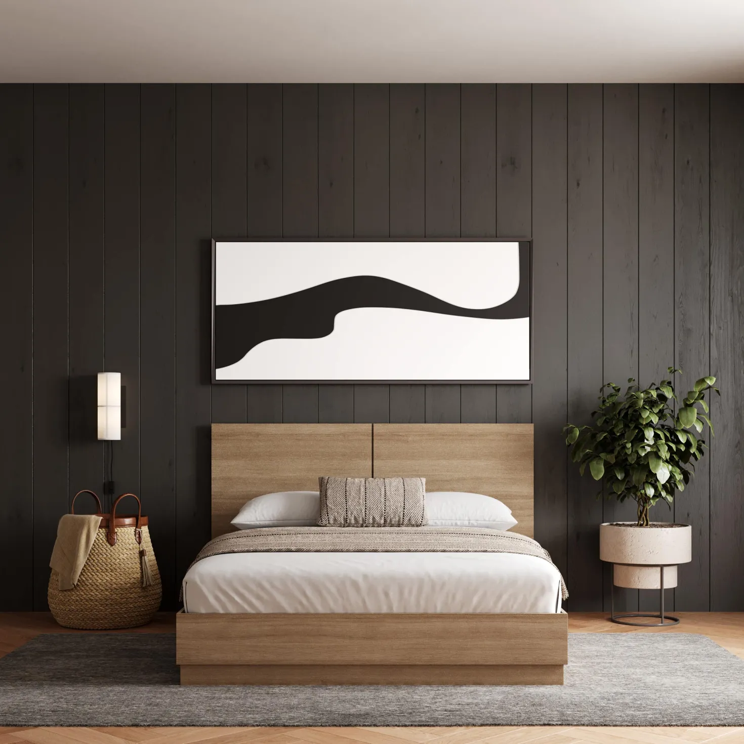 Grand lit plateforme avec tête de lit (60") - Nexera