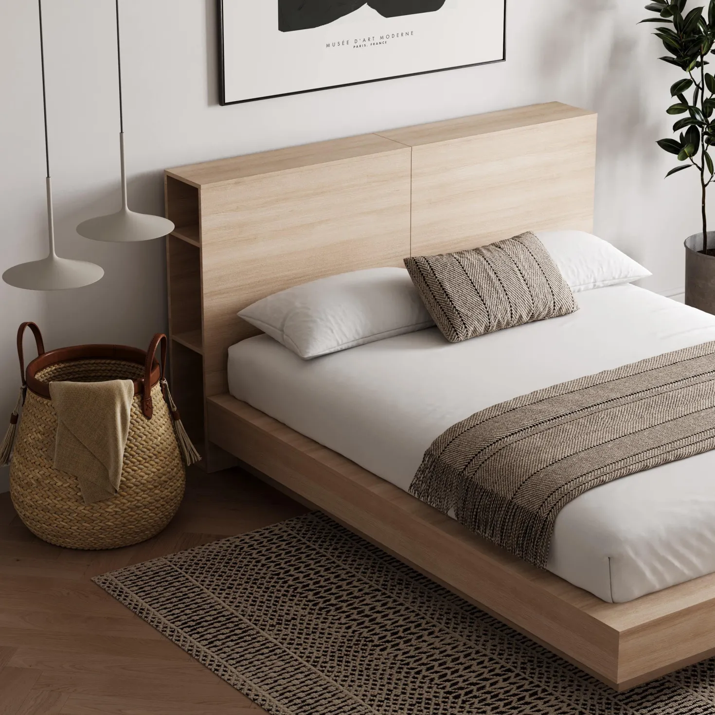 Grand lit plateforme avec tête de lit (60") - Nexera