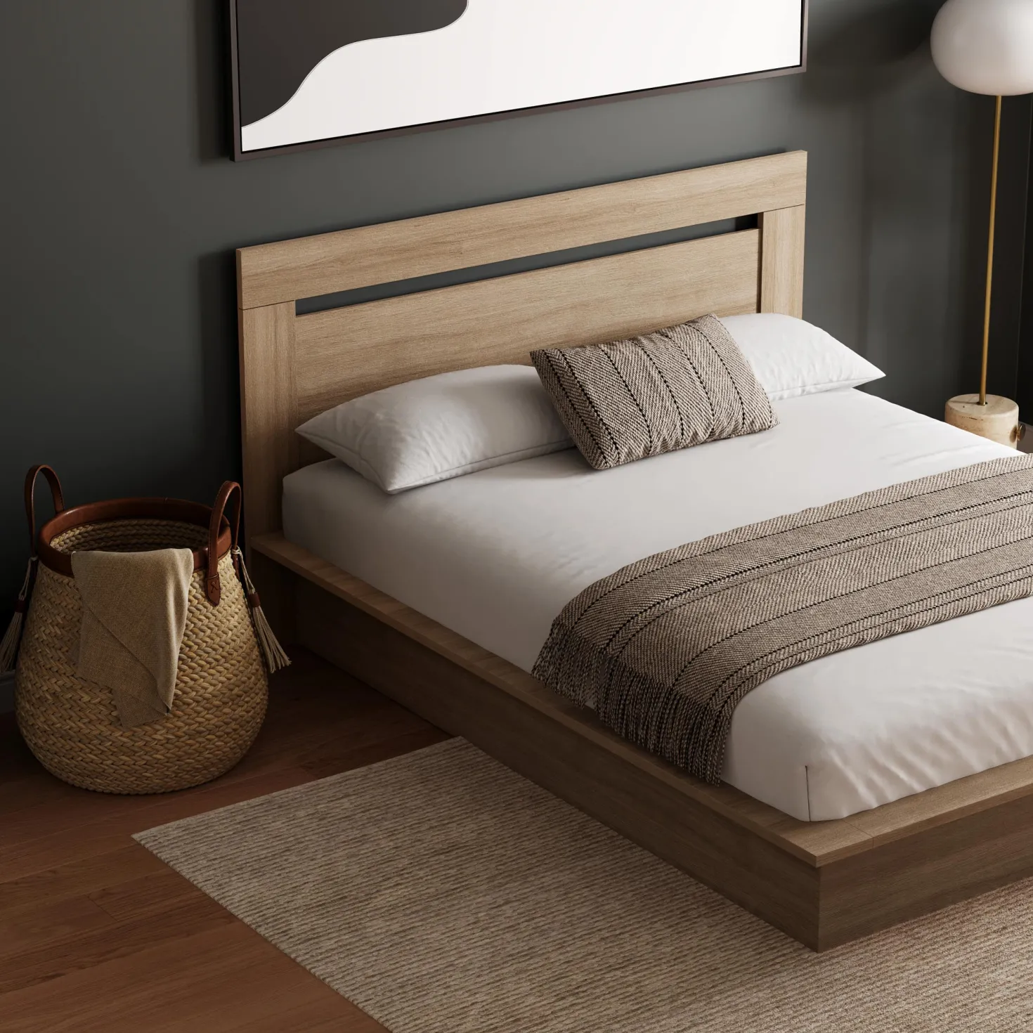 Grand lit plateforme avec tête de lit (60") - Nexera