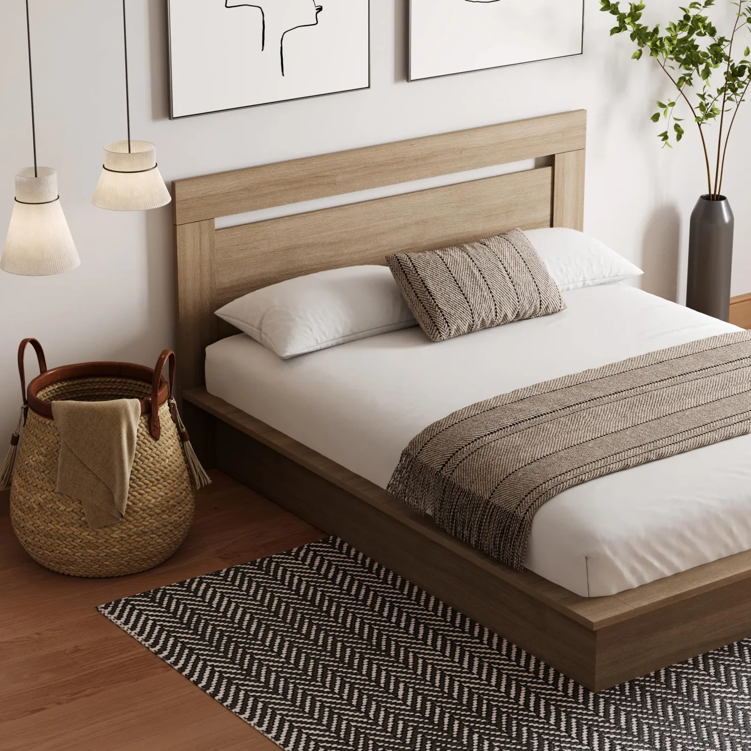 Grand lit plateforme avec tête de lit (60") - Nexera