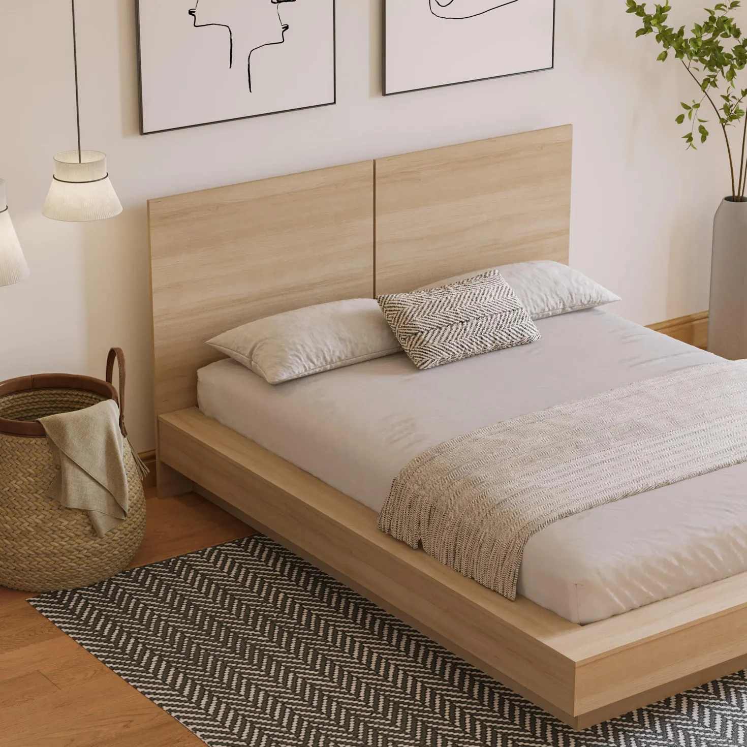 Grand lit plateforme avec tête de lit (60") - Nexera