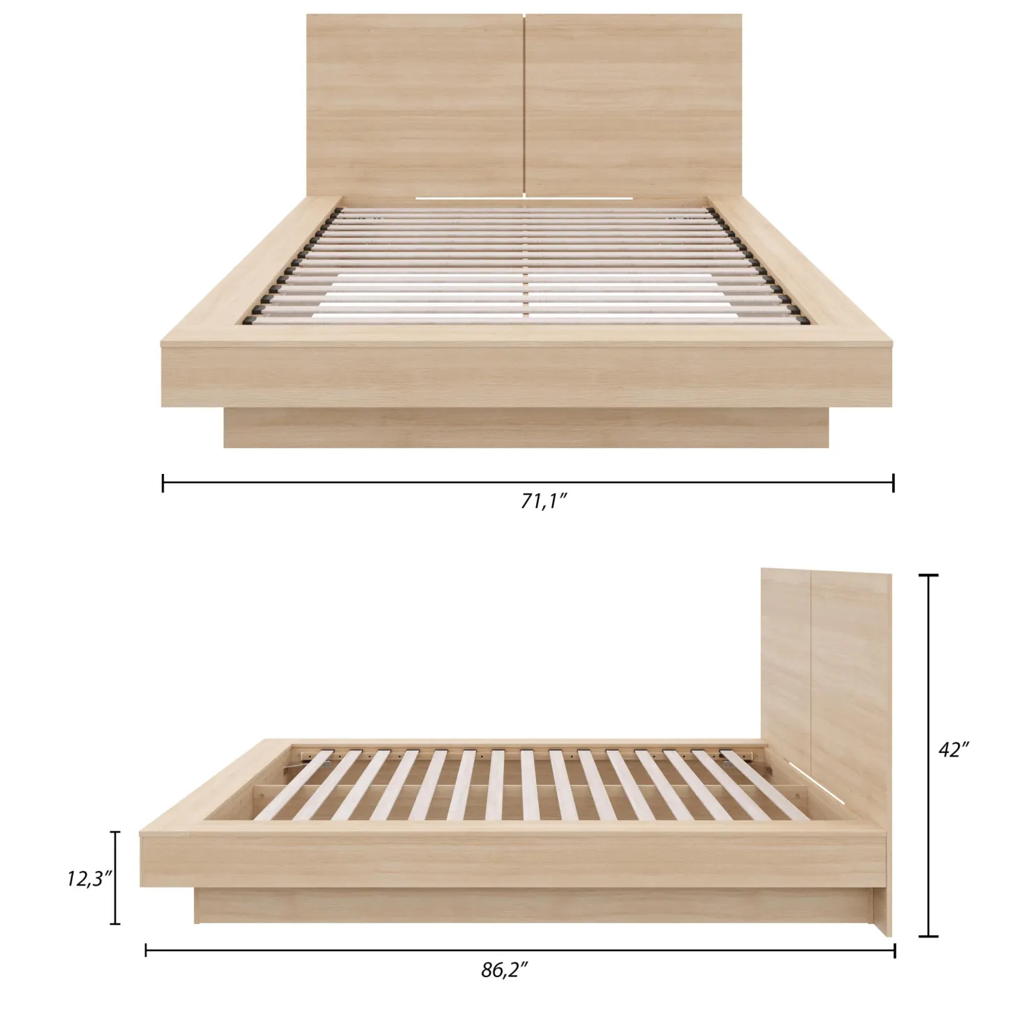 Grand lit plateforme avec tête de lit (60") - Nexera