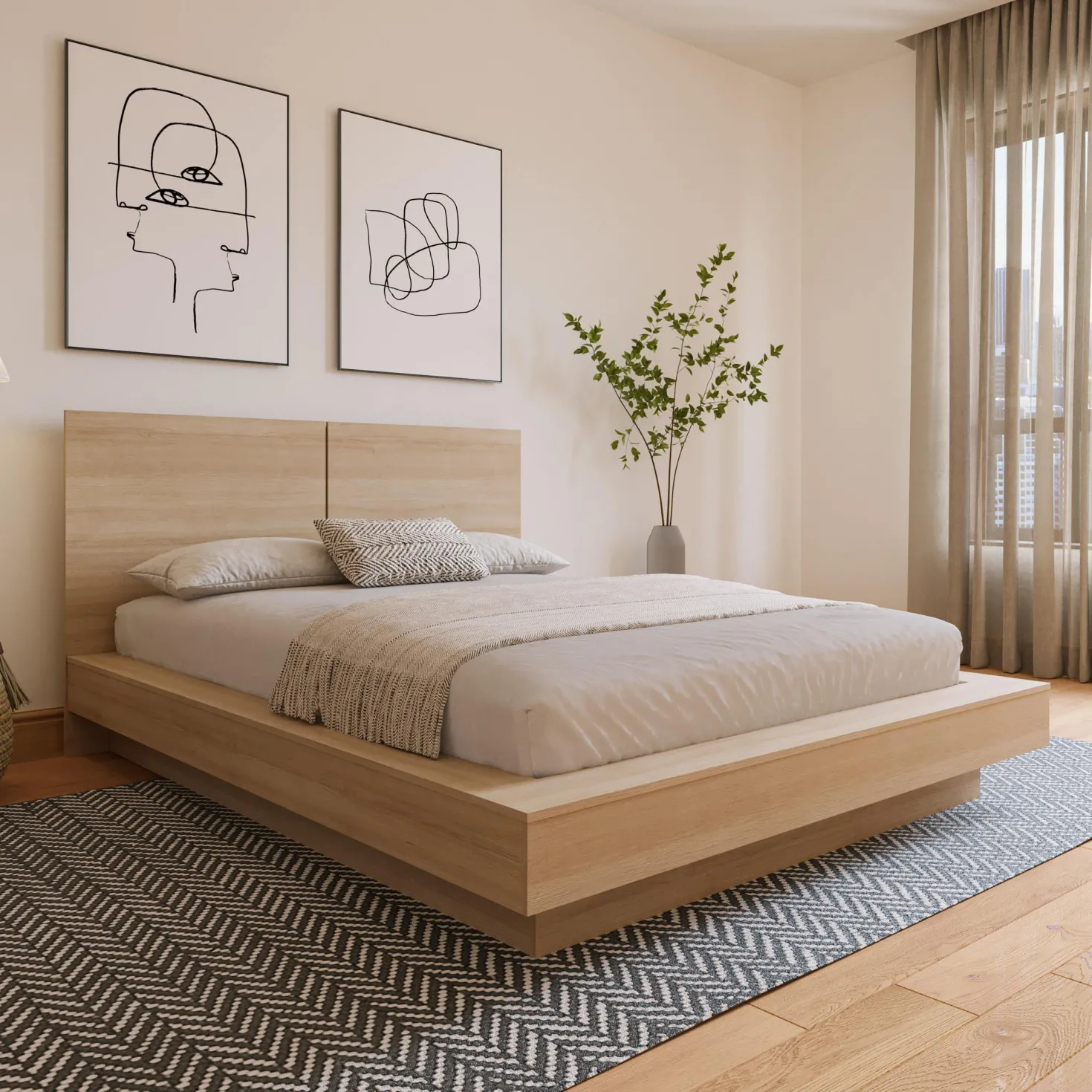 Grand lit plateforme avec tête de lit (60") - Nexera