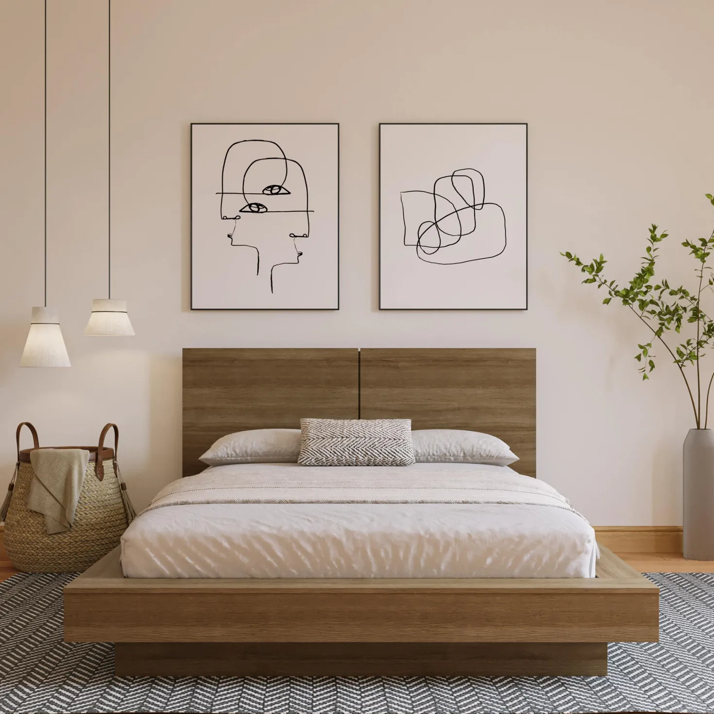 Grand lit plateforme avec tête de lit (60") - Nexera