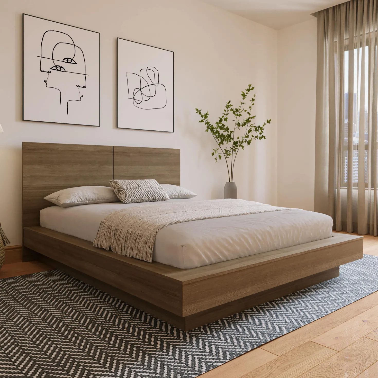 Grand lit plateforme avec tête de lit (60") - Nexera