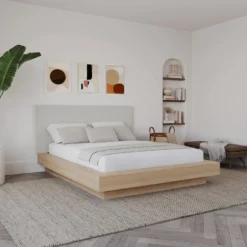 Grand lit plateforme en tissu avec tête de lit (60") - Nexera