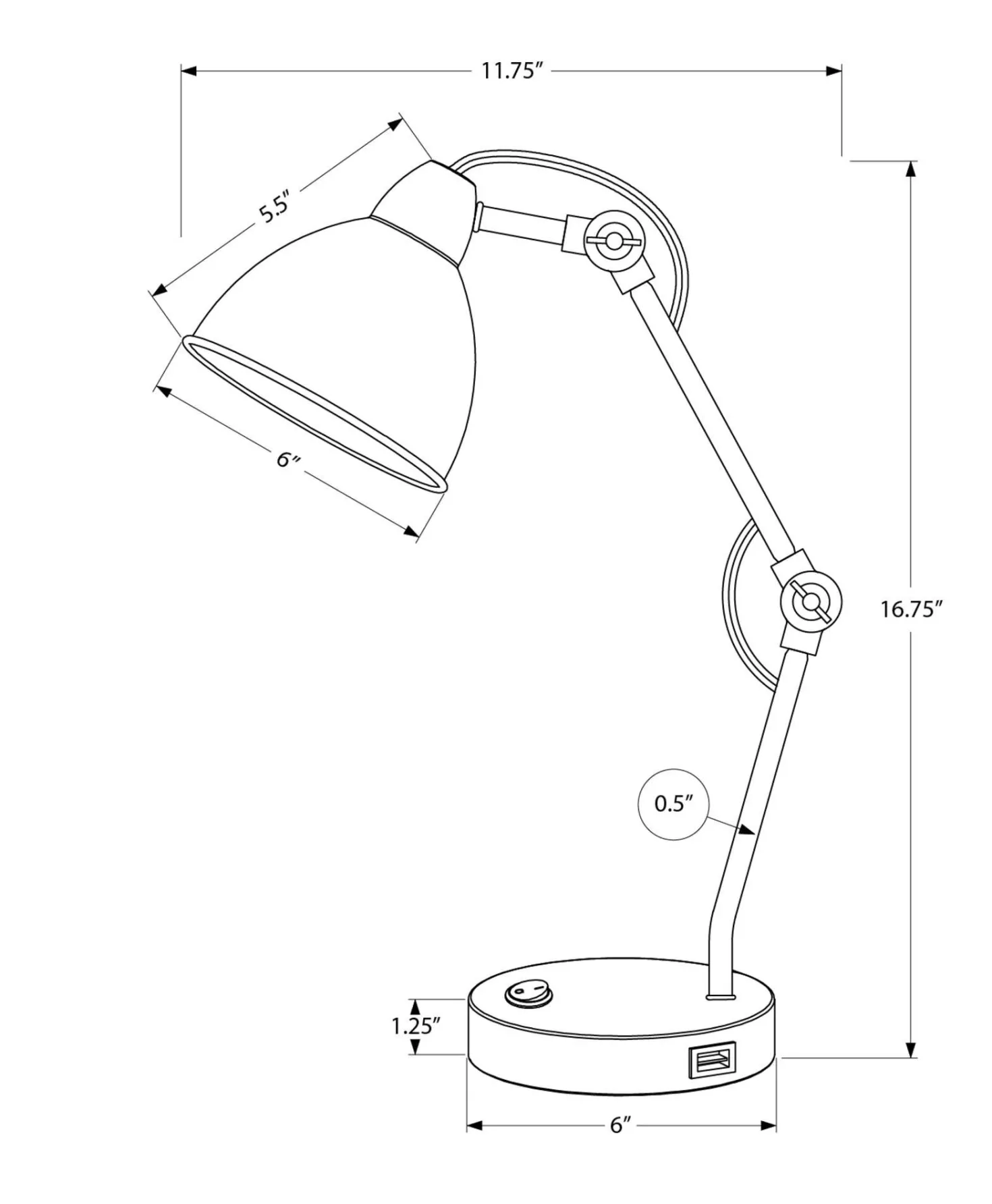 Lampe de table 17"H en métal avec ports usb