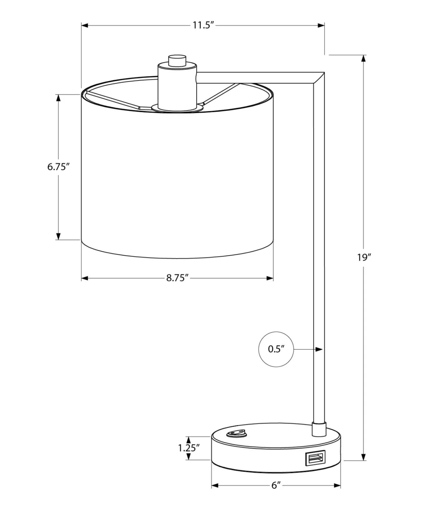 Lampe de table 19"H en métal avec ports usb