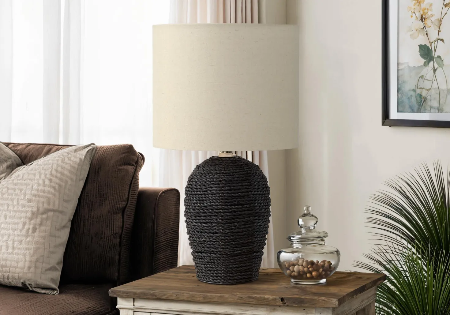 Lampe de table 17"H en rotin
