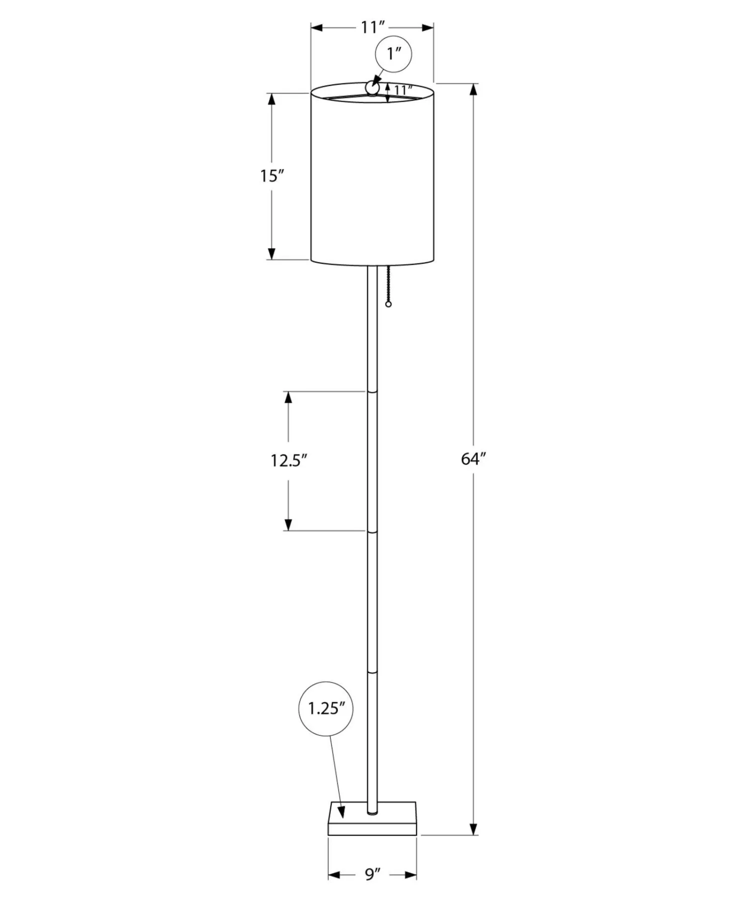 Lampe sur pied 62"H en métal