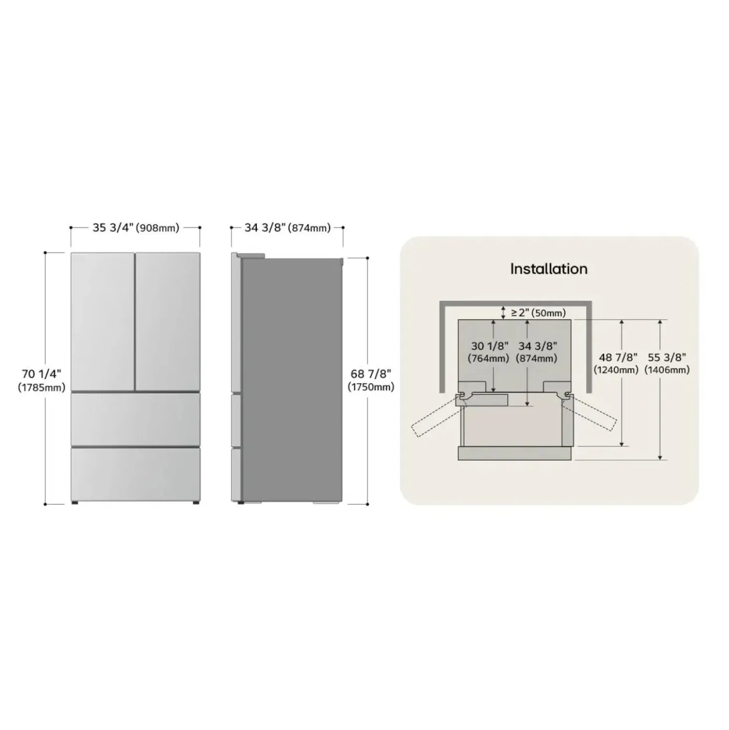LG Refrigerateur 29 pi3 36 po Acier inoxydable Portes françaises - LF29S8365S