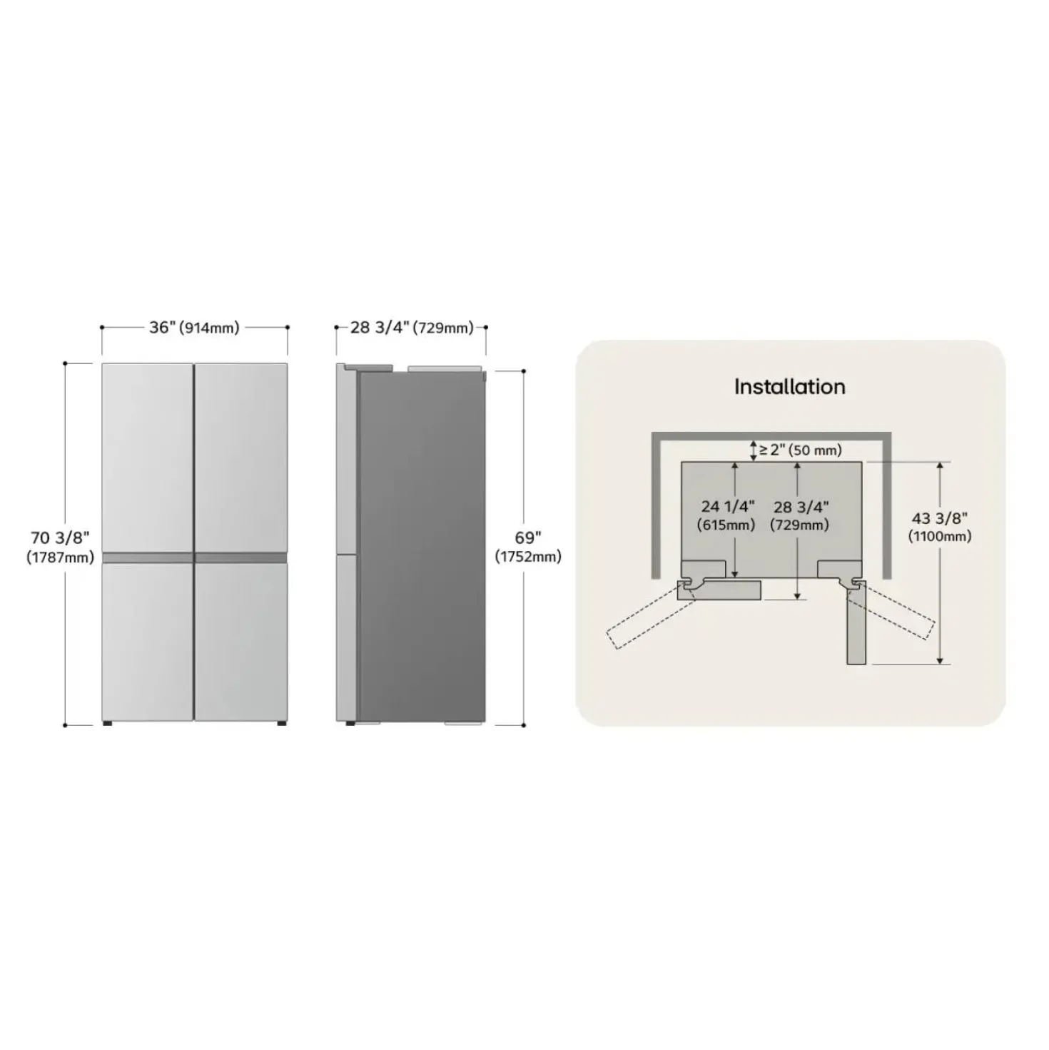 LG Réfrigérateur 23,6 pi3 36 po Acier inoxydable Portes françaises - LF24C8200S