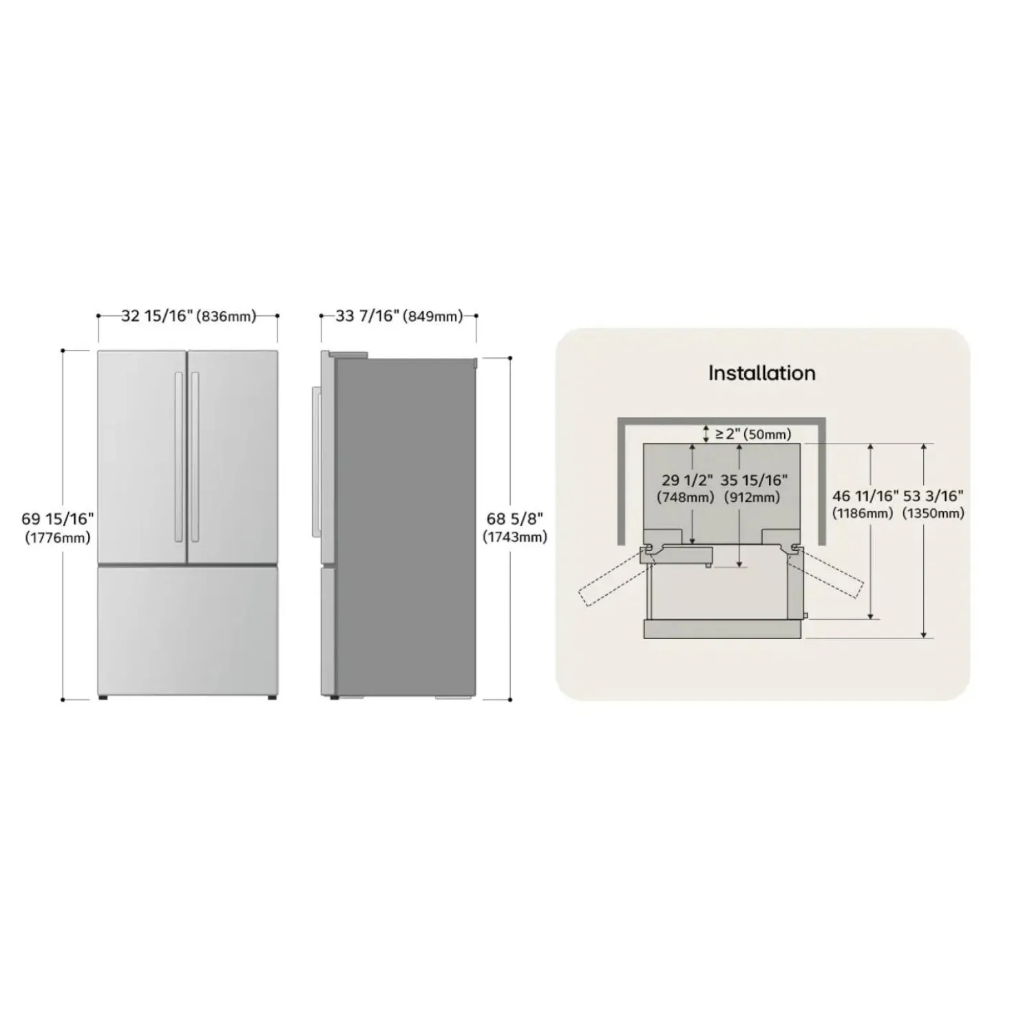 LG Réfrigérateur 25 pi3 33 po Acier inoxydable Portes françaises - LF25H6330S