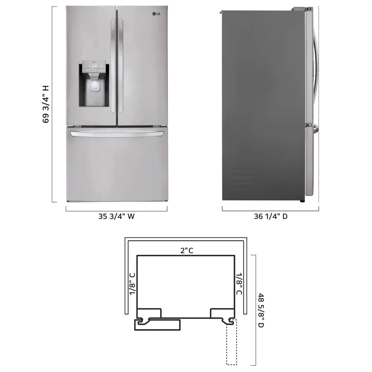 LG Réfrigérateur 28 pi3 36 po Acier inoxydable Portes françaises - LHFS28XBS