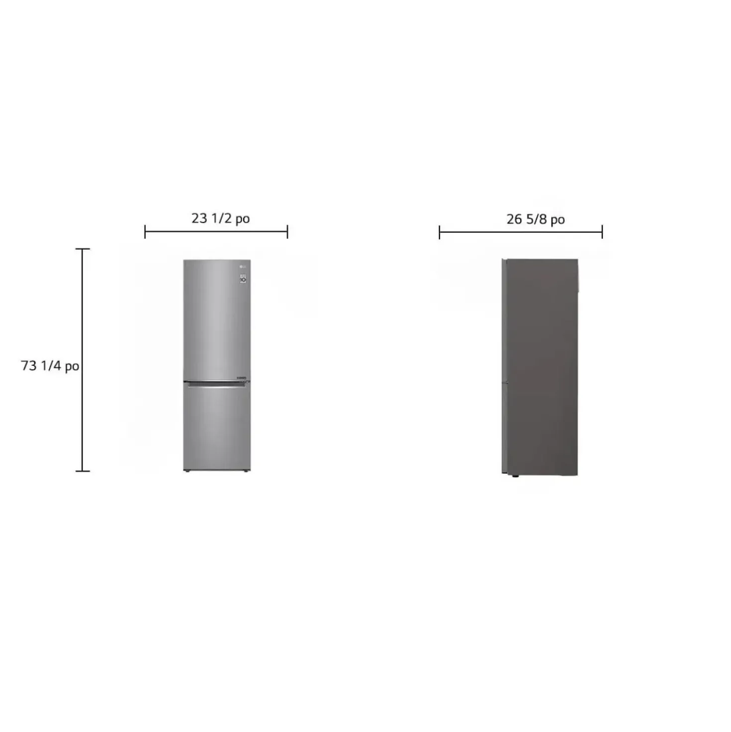 LG Réfrigérateur 12 pi3 24 po Argent platine Congélateur en bas - LBNC12231V