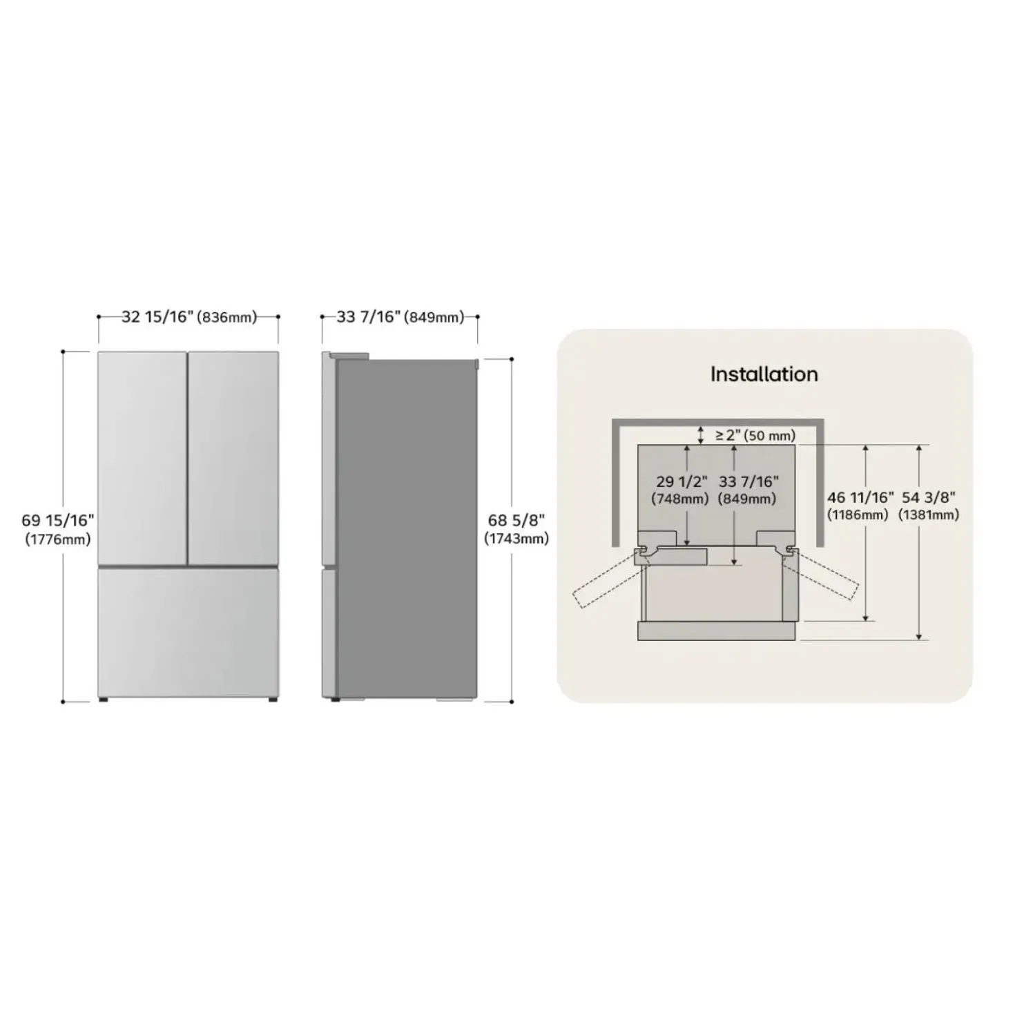 LG Réfrigérateur 25 pi3 33 po Inox Noir Portes françaises - LF25S6330D