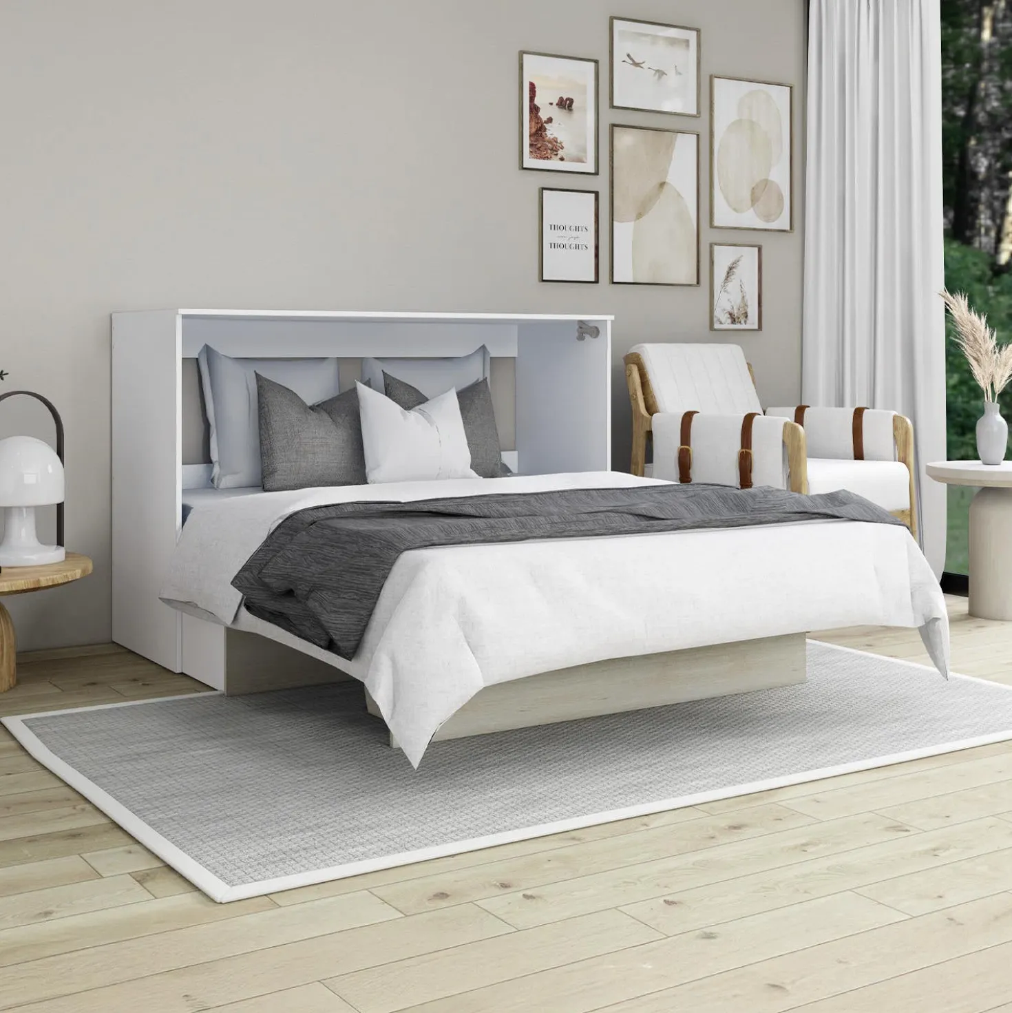Lit cabinet queen avec matelas 6,5 po - gris