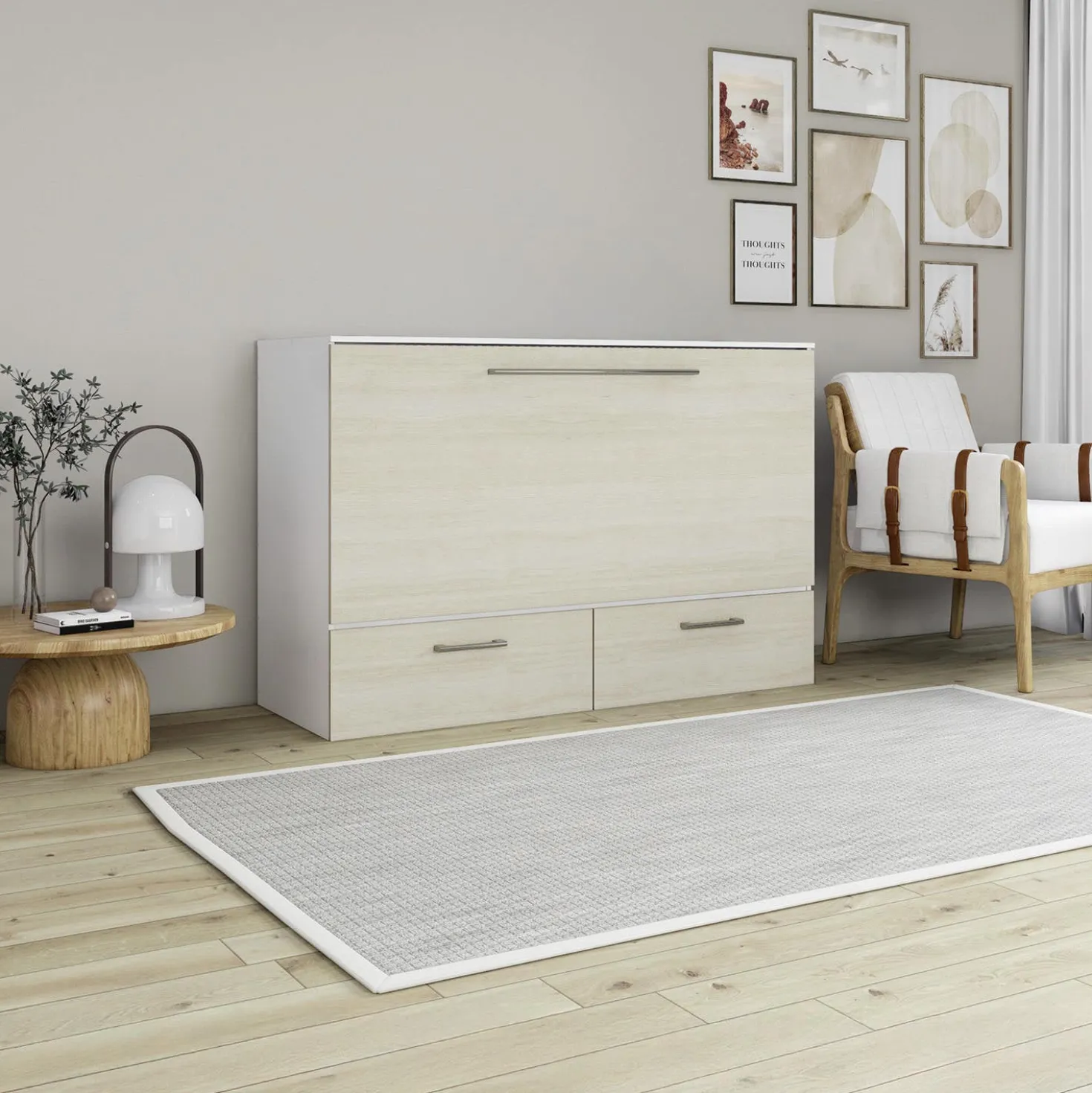Lit cabinet queen avec matelas 6,5 po - gris
