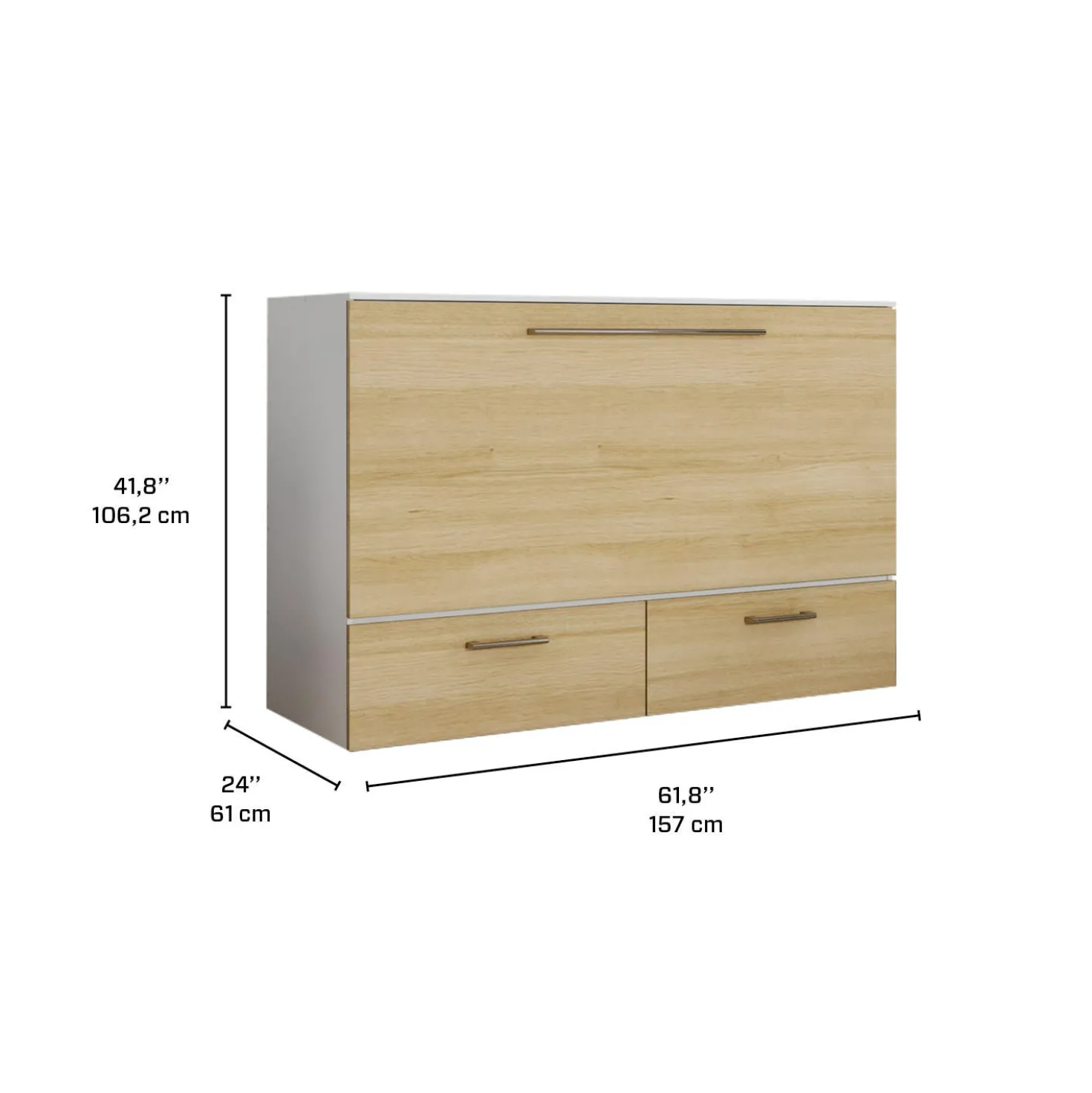 Lit cabinet queen avec matelas 6,5 po - naturel