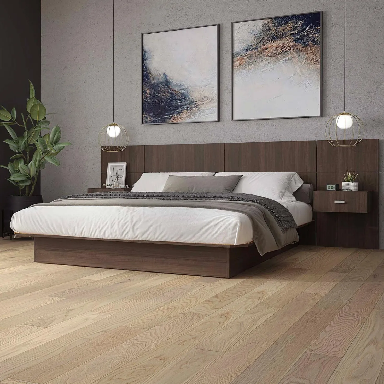 Lit double avec panneaux et tables de chevet (54")