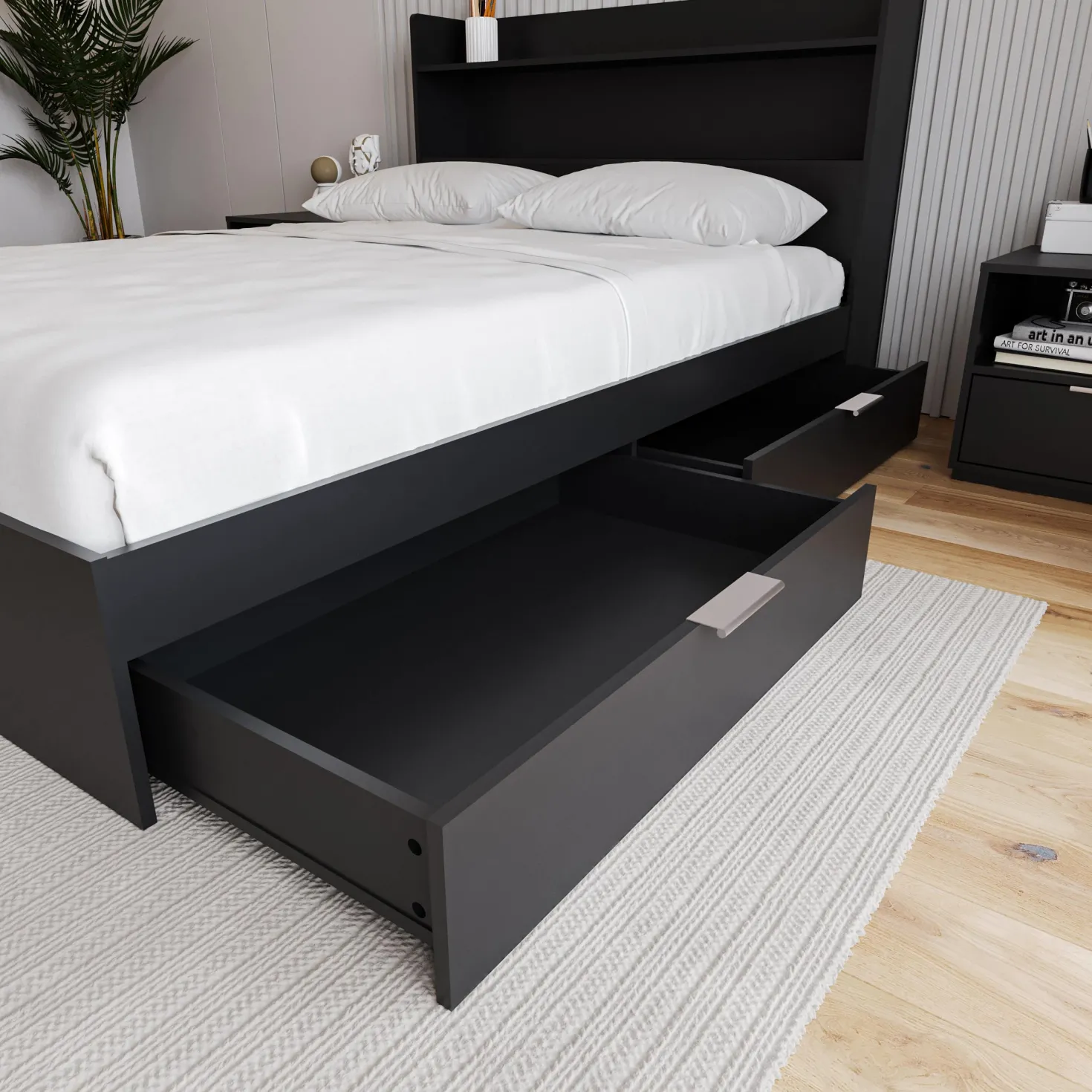 Lit double avec rangement 2 tiroirs (54") - Nexera