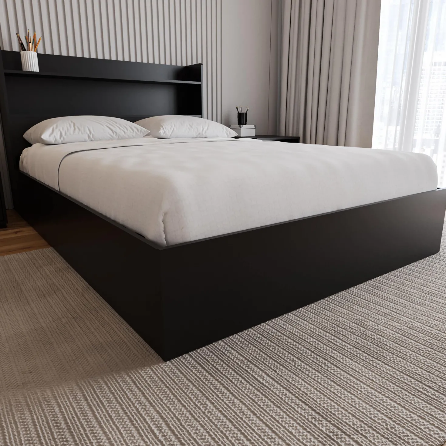 Lit double avec rangement 2 tiroirs (54") - Nexera