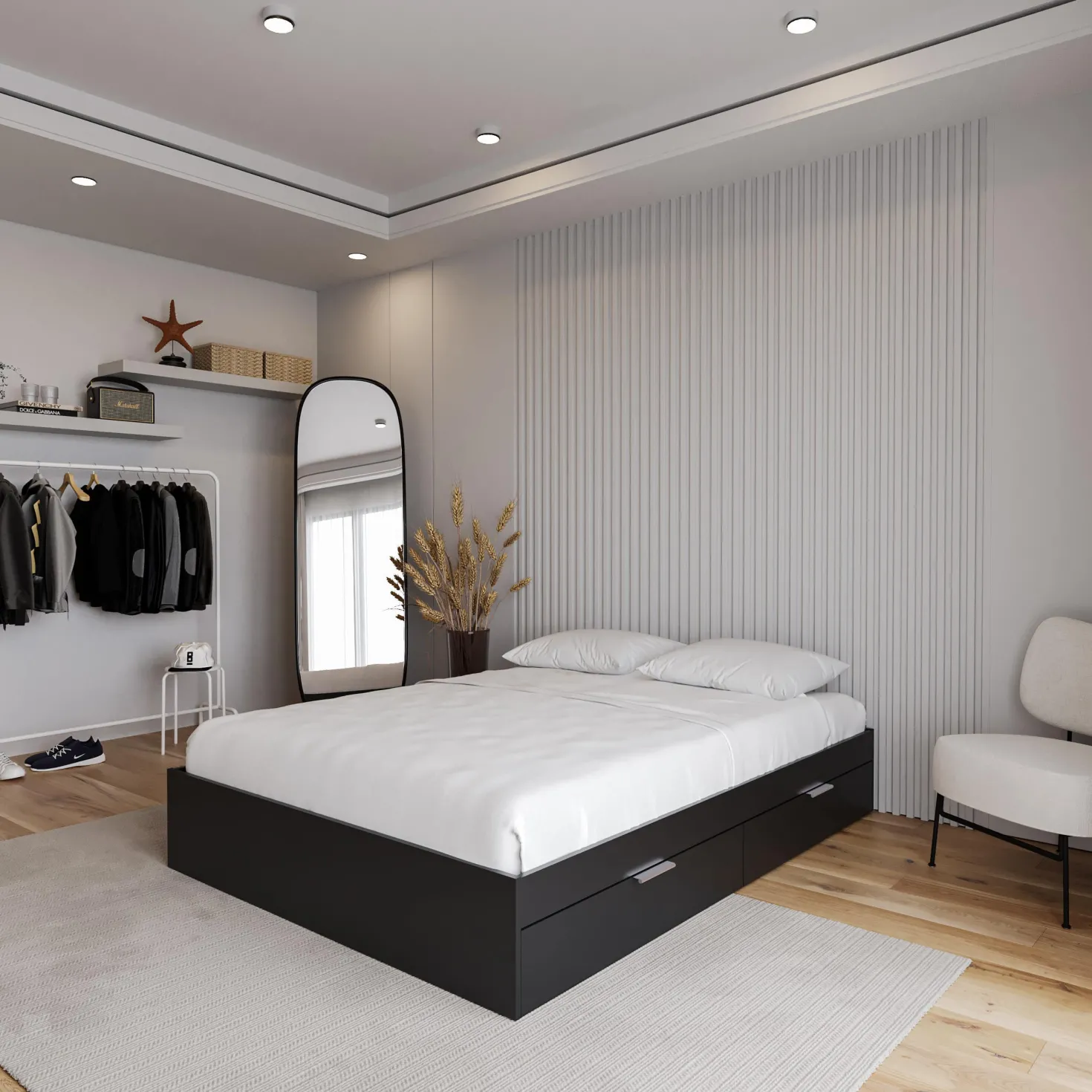 Lit double avec rangement 2 tiroirs (54") - Nexera