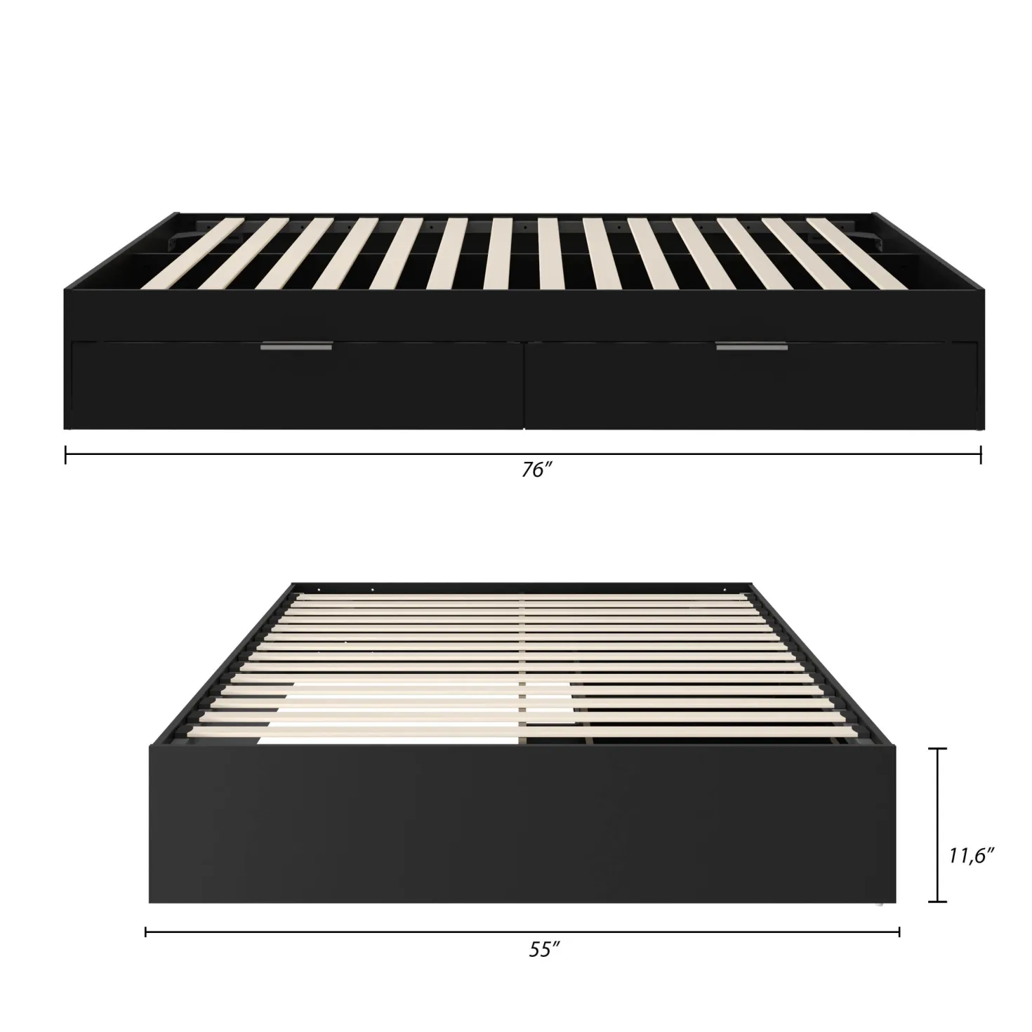 Lit double avec rangement 2 tiroirs (54") - Nexera