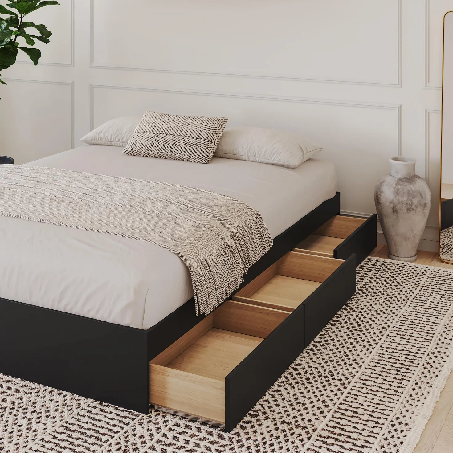 Lit double avec rangement 3 tiroirs (54") - Nexera