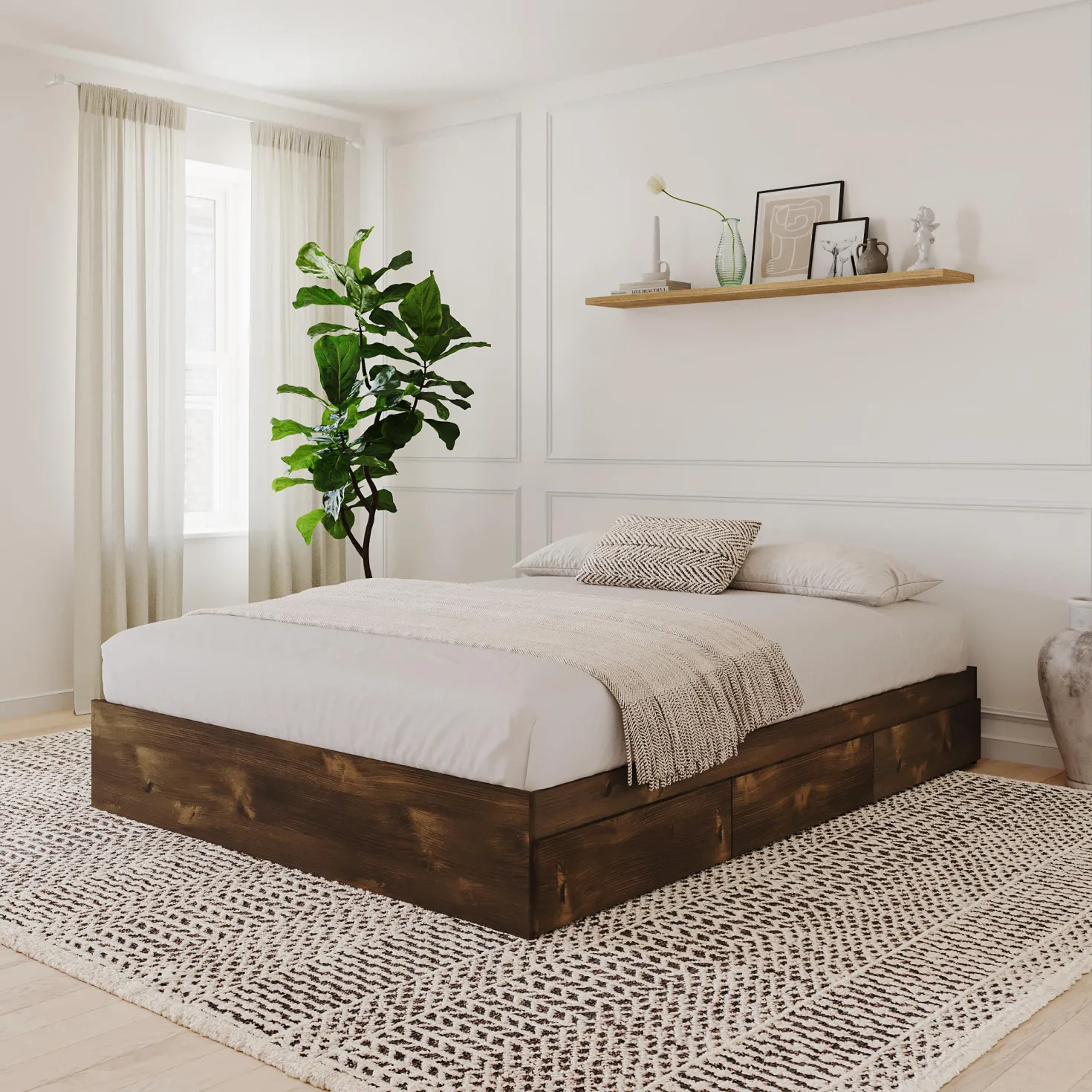 Lit double avec rangement 3 tiroirs (54") - Nexera