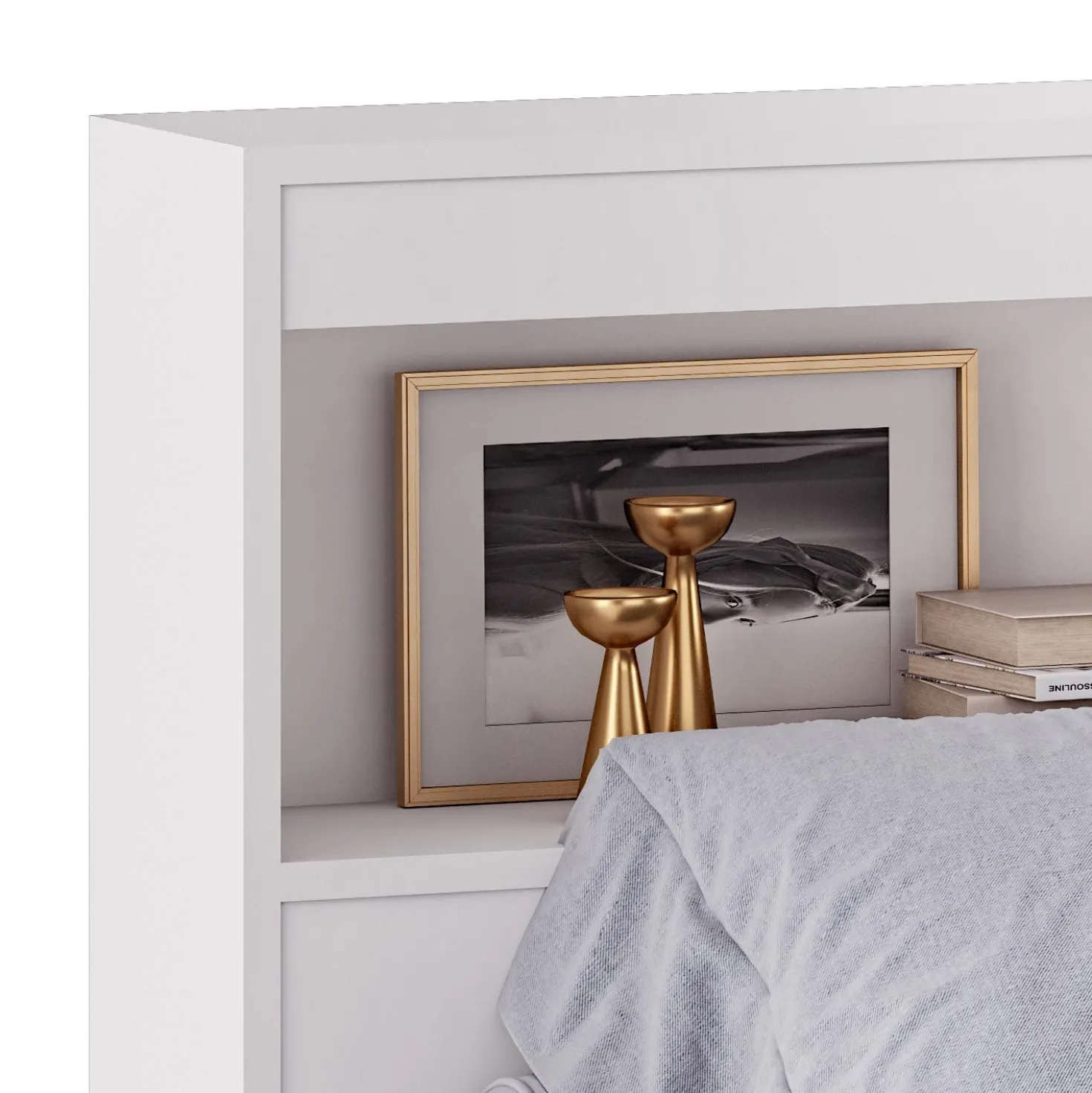 Lit double avec rangement 6 tiroirs et tête de lit (54")