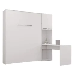 Lit escamotable queen, armoires de rangement et bureau - blanc