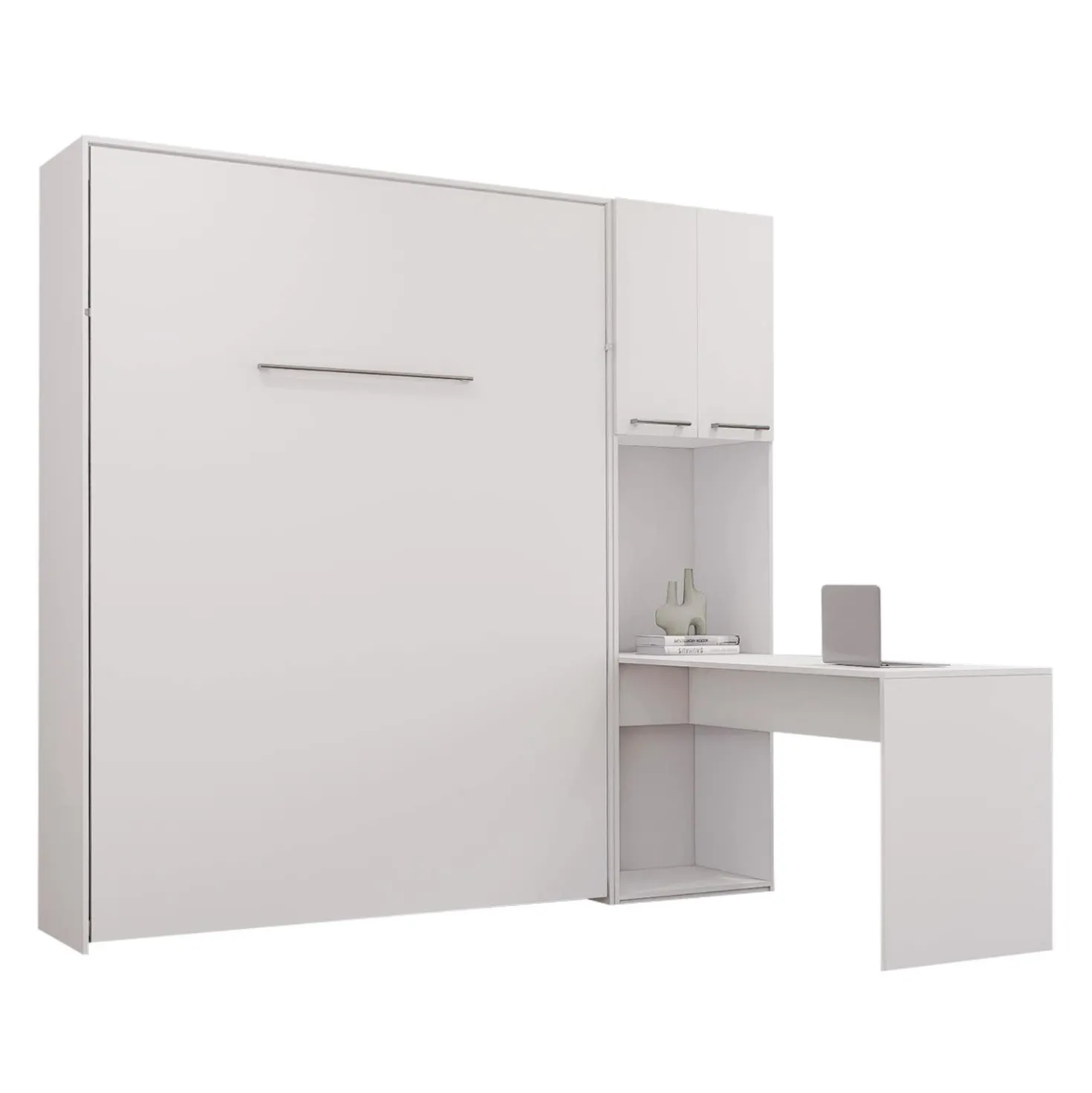 Lit escamotable queen, armoires de rangement et bureau - blanc