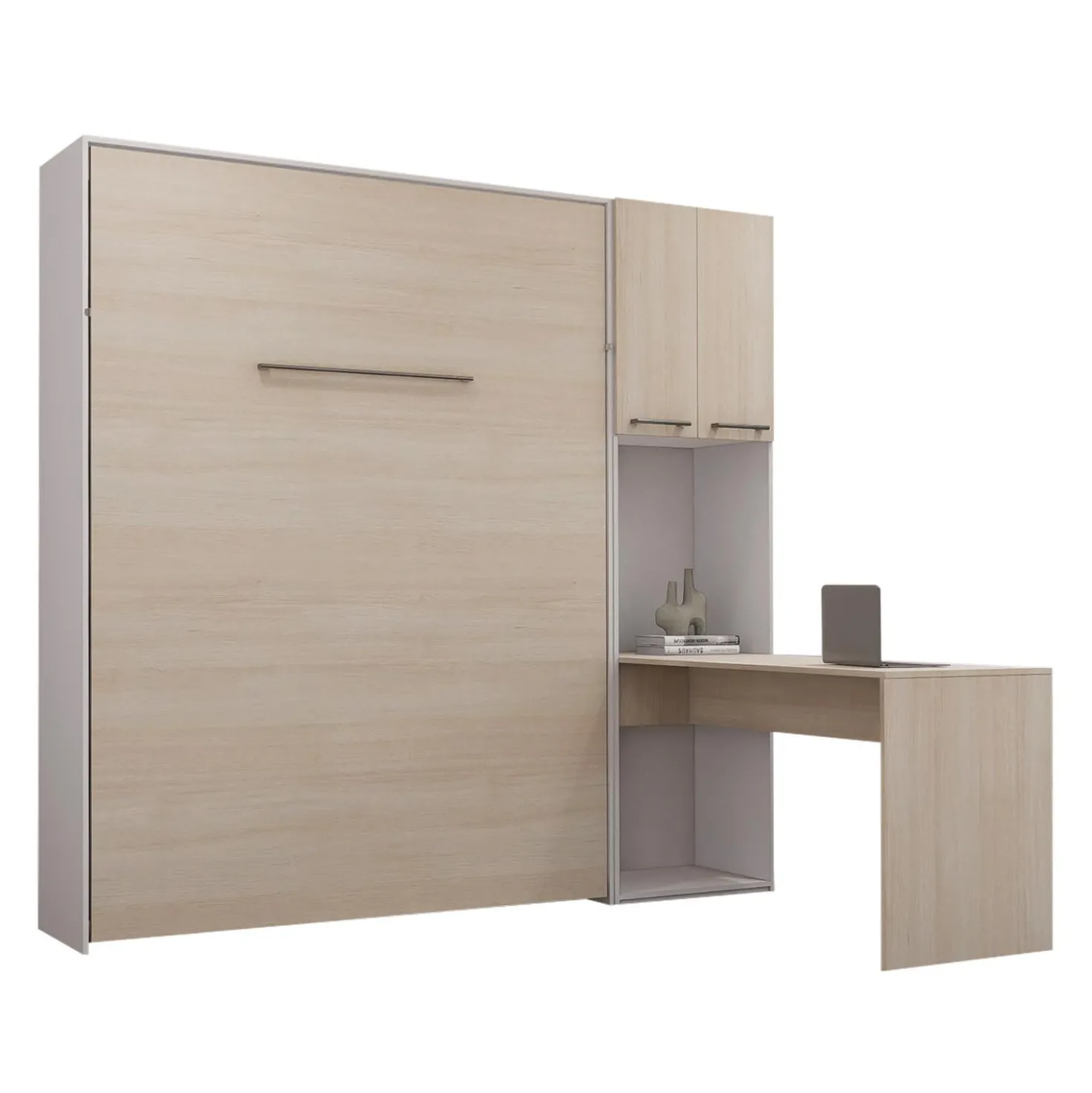 Lit escamotable queen, armoires de rangement et bureau - gris