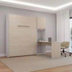 Lit escamotable queen, armoires de rangement et bureau - gris
