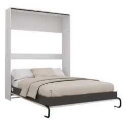 Lit escamotable queen - blanc et gris